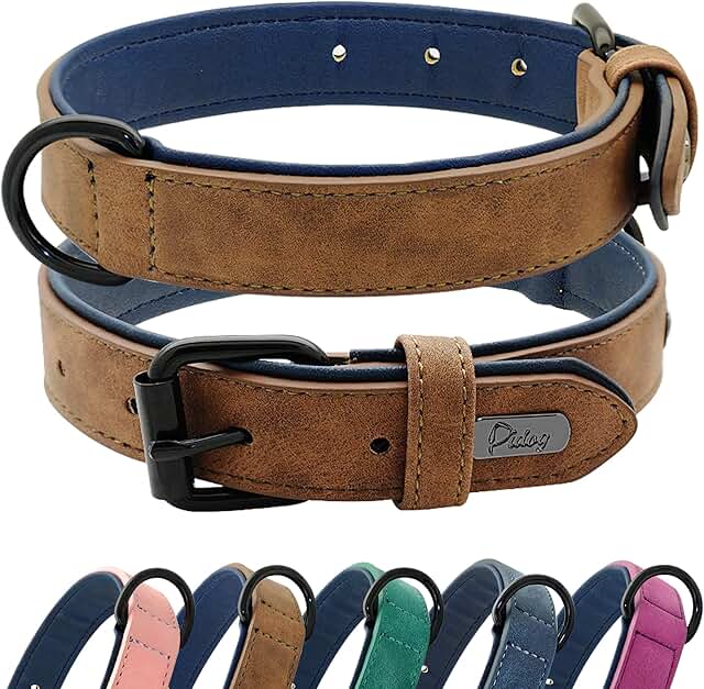 Didog Soft Padded Leather Dog Collar, Durable Leather Dog Collar with Adjustable Rustproof Metal Buckle for Small Medium Large Dogs, Brown, XL product image