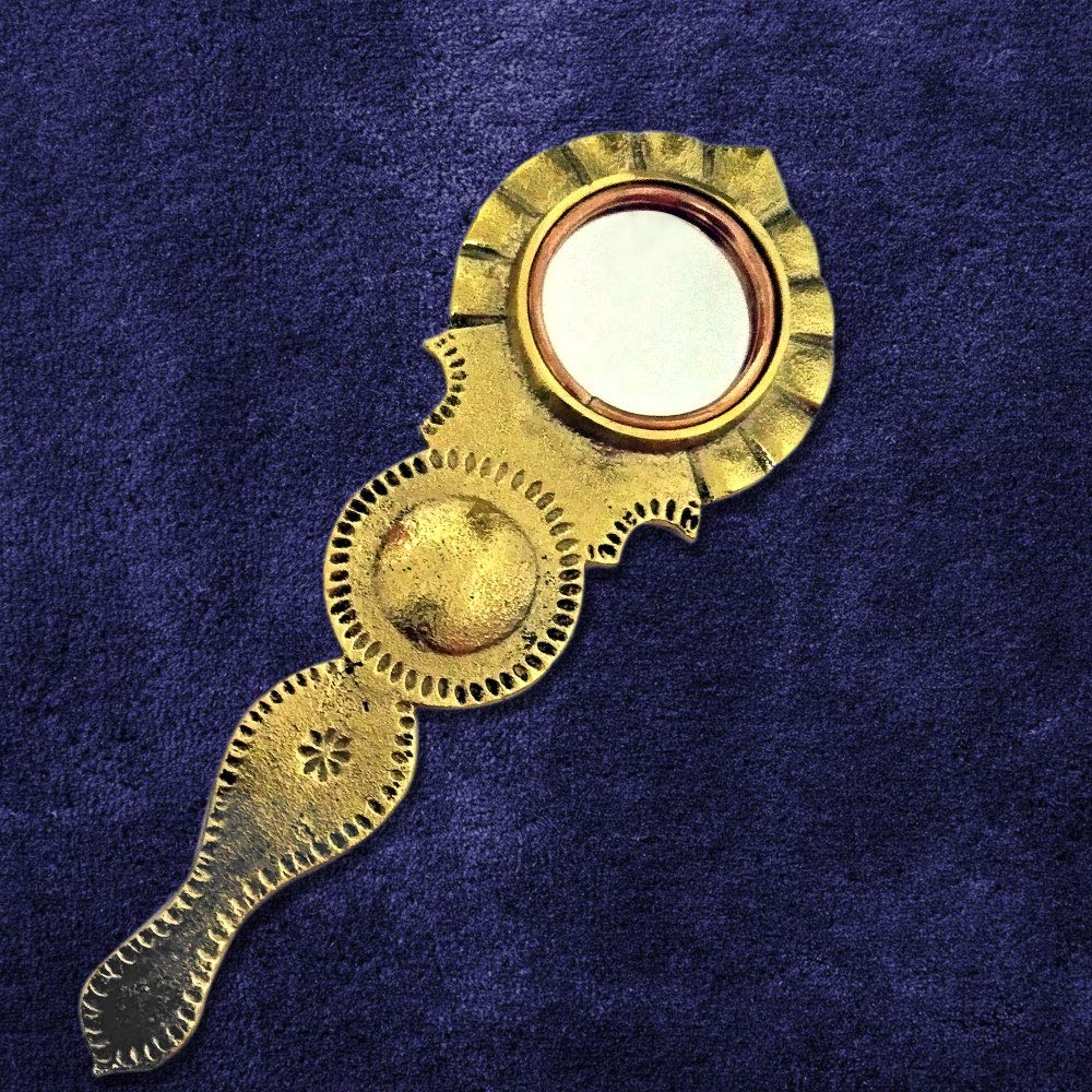 Traditional Aranmula Val Kannadi Bronze Alloy Metal Mirror Round Shape Brass Frame with Handle (1.5 Inch, Golden)-image-40
