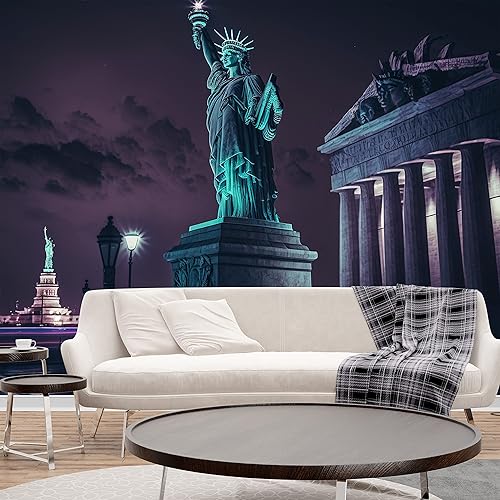 Miniatura 3 de DEKOROS.COM Estatua de la Libertad - Papel pintado de cielo nocturno de la ciudad de Nueva York, gran ángulo de vista, arte mural de pared grande