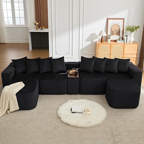 Miniatura 2 de Sofá seccional de 137.5 pulgadas, sofás modulares sin hueso para sala de estar, cómodo sofá de pana de felpa de asiento profundo, moderno sofá