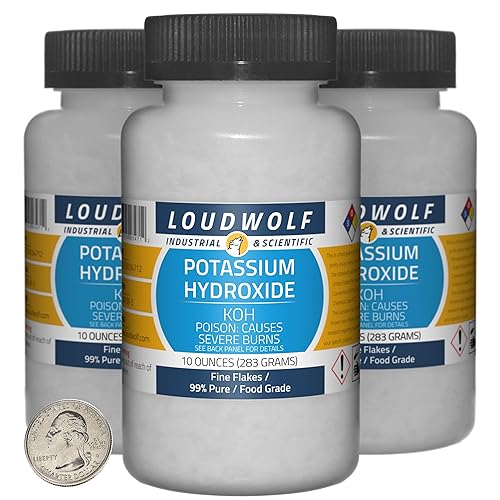 Hidróxido de potasio 1.9 libras 3 botellas 99% puro grado alimenticio copos finos