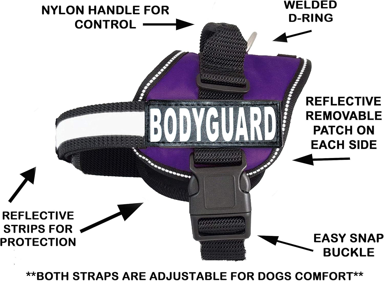Doggie Stylz Body Guard Service Dog Vest Harness with Removable Patches. Purchase Comes with 2 Body Guard Reflective Removable Patches. Please Measure Your Dog Before Ordering.