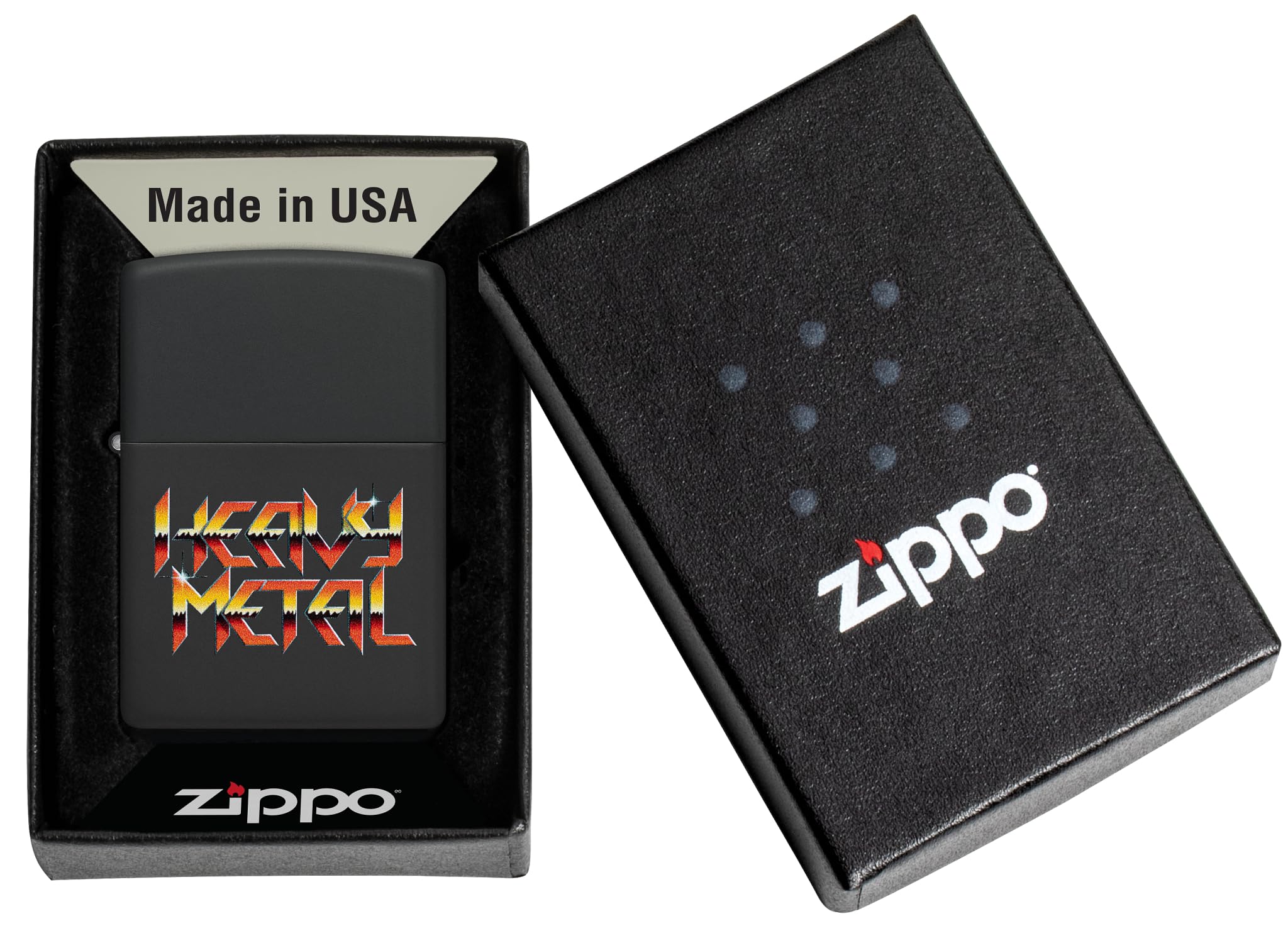 Zippo Sturmfeuerzeug - Heavy Metal, Black Matte, Color Image - Nachfüllbar - Wiederverwendbar - Windfestes Design - Geschenkbox - Made in USA