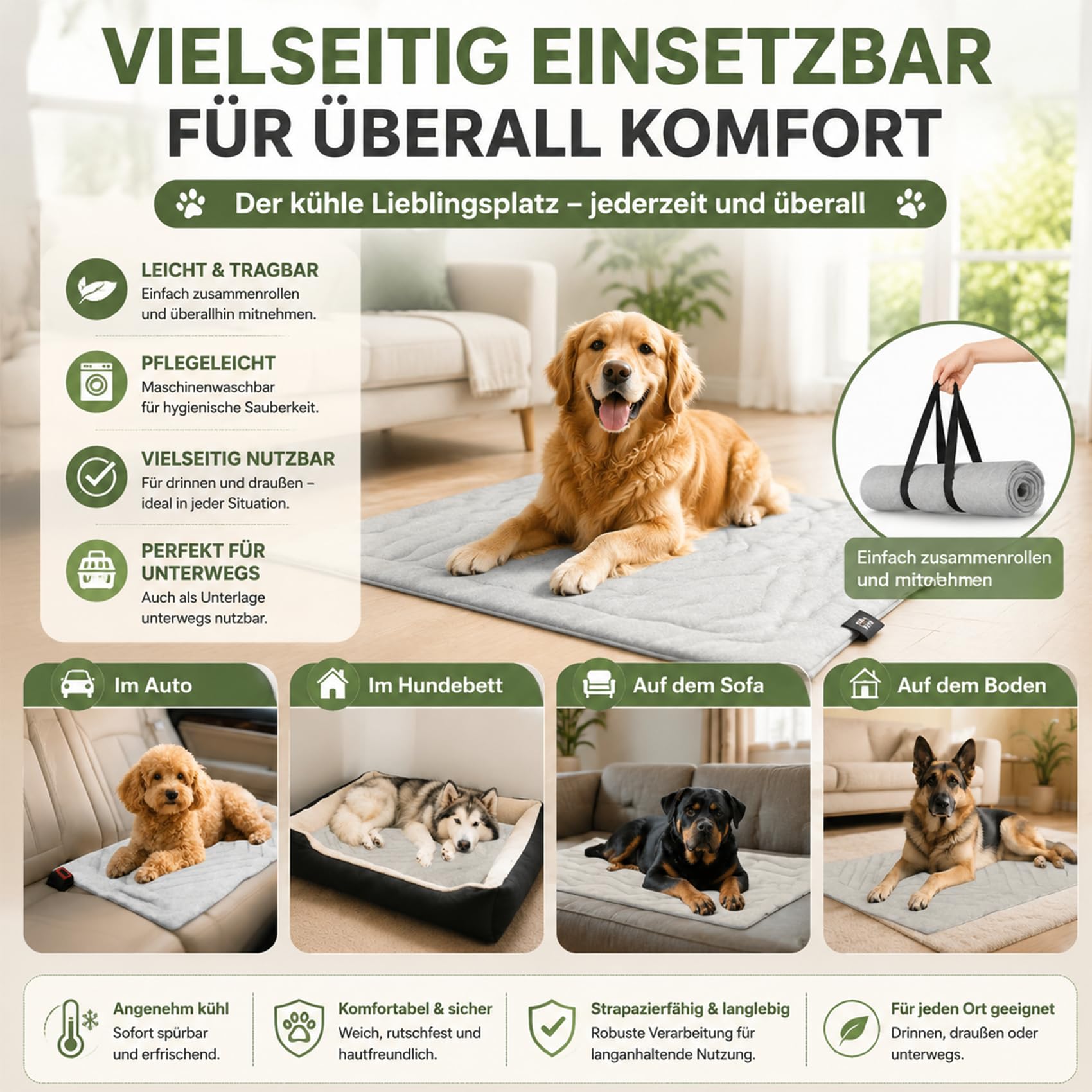 Pfotenchill KüHlmatte, Pfoten Chill The Innovative Cooling Mat for Dogs, S/M/L/XL SelbstküHlende Matte, rutschfest, Waschbar, Faltbar für Zu Hause, Unterwegs Oder Im Auto (Grau,M-36 * 23in)