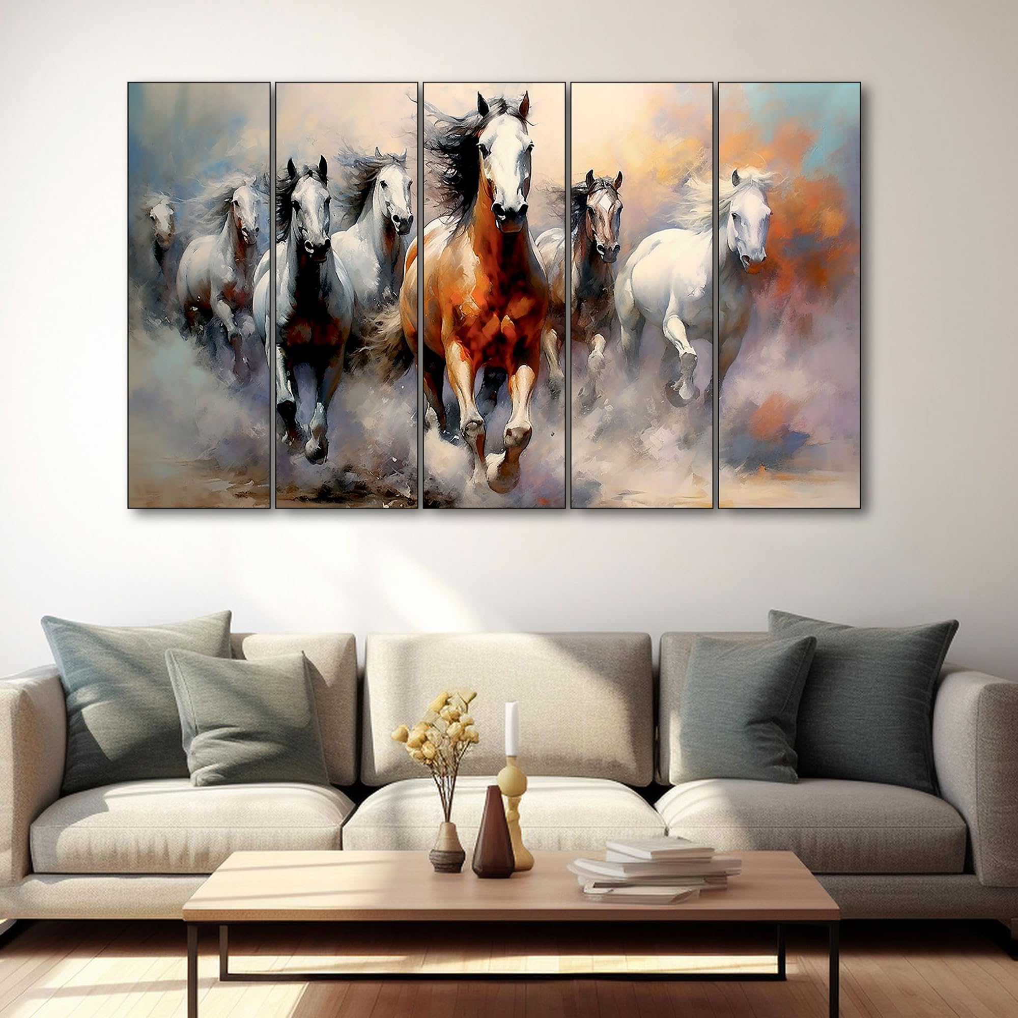 Running Horses Wall Art - Vastu Painting with Wooden Frame -12 Running Horses Wall Art - Vastu Painting with Wooden Frame -12