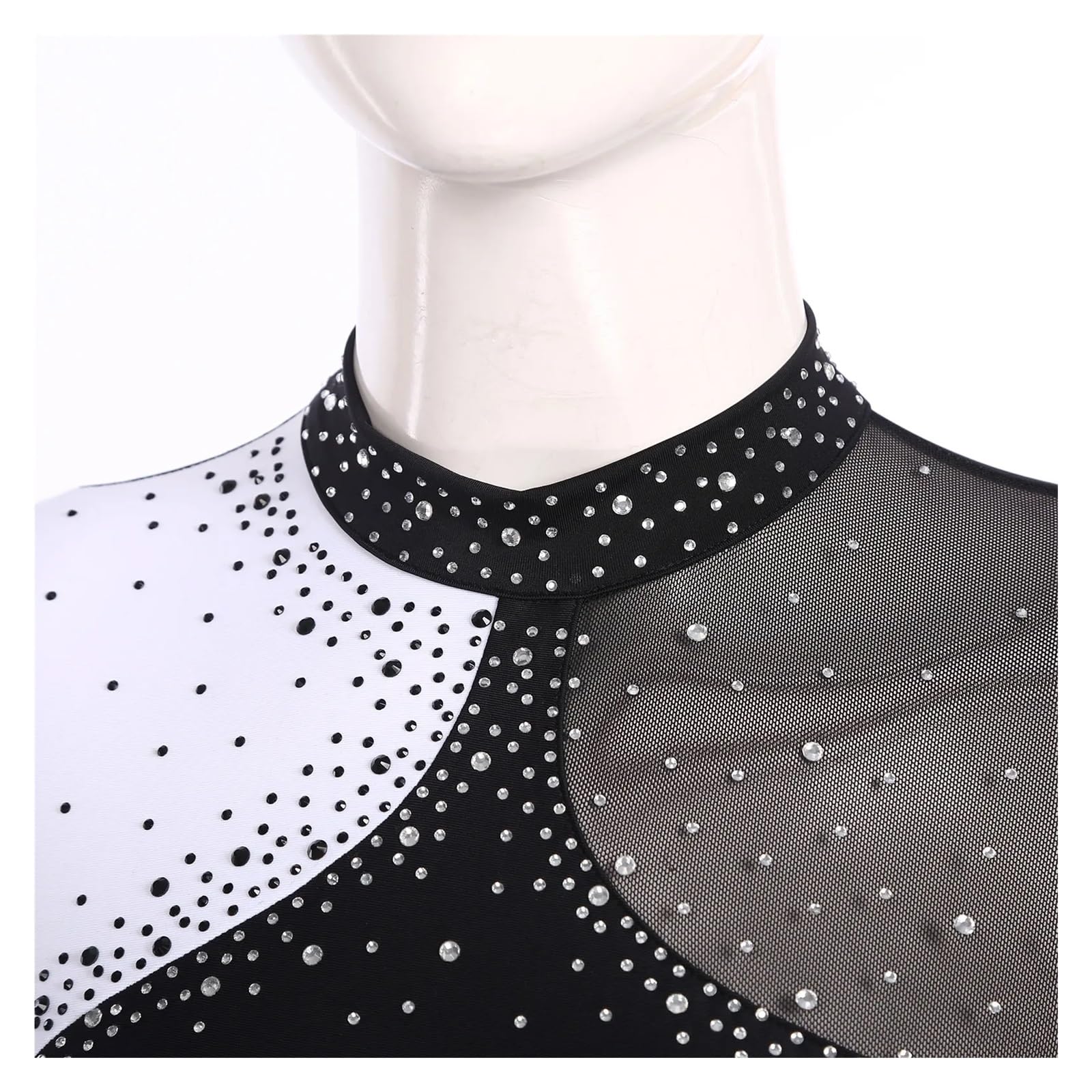 Eiskunstlauf-Kleid Damen Ballettkleid mit Strasssteinen, transparentem Netzstoff, for Eiskunstlauf, Gymnastik, Trikot, Kleid, Langarm Fur Eiskunstlauf(Black,L)