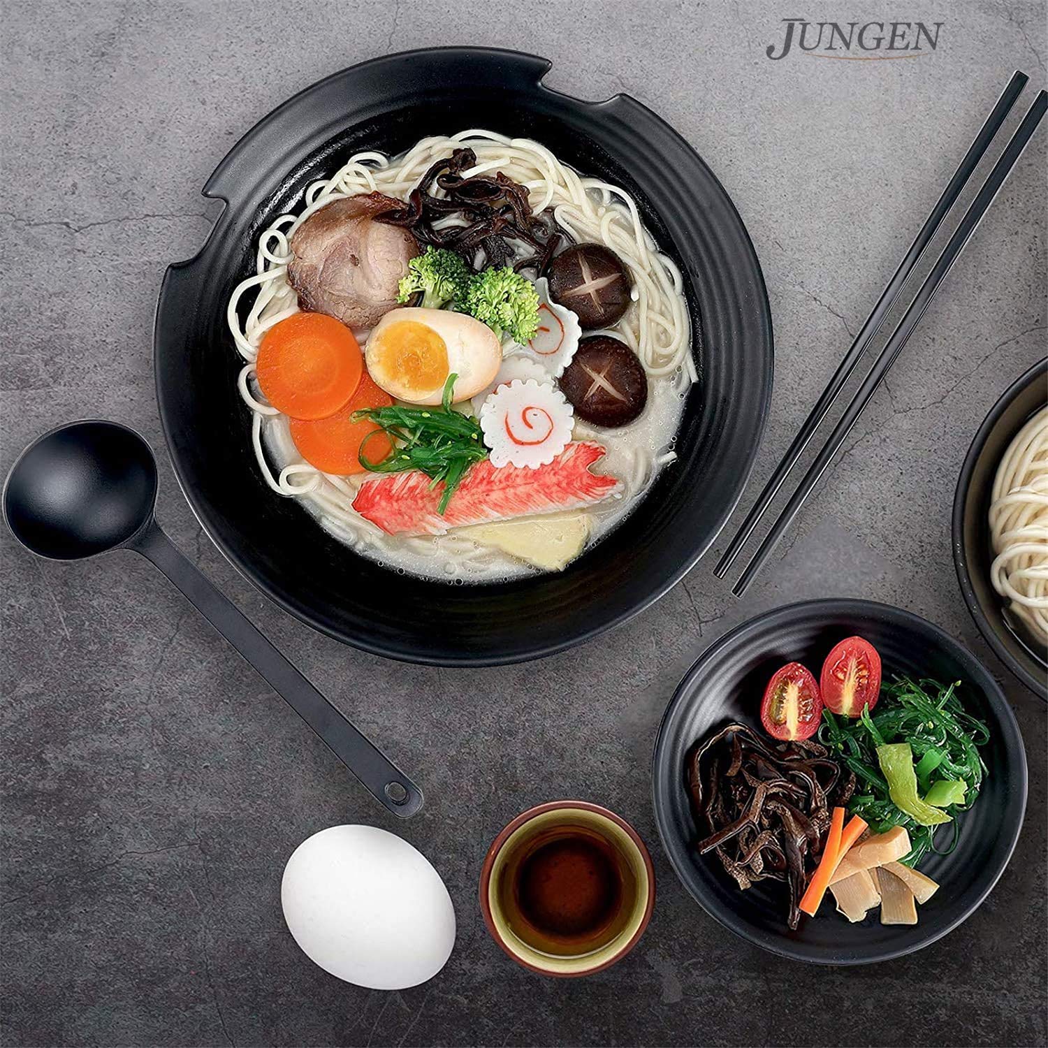 Japanische Ramenschüssel Keramik-Set – 1,2 Liter, 20,3 Cm, Mit Essstäbchen & Löffel, Mikrowellen- & Spülmaschinenfest (gräuliches Grün)