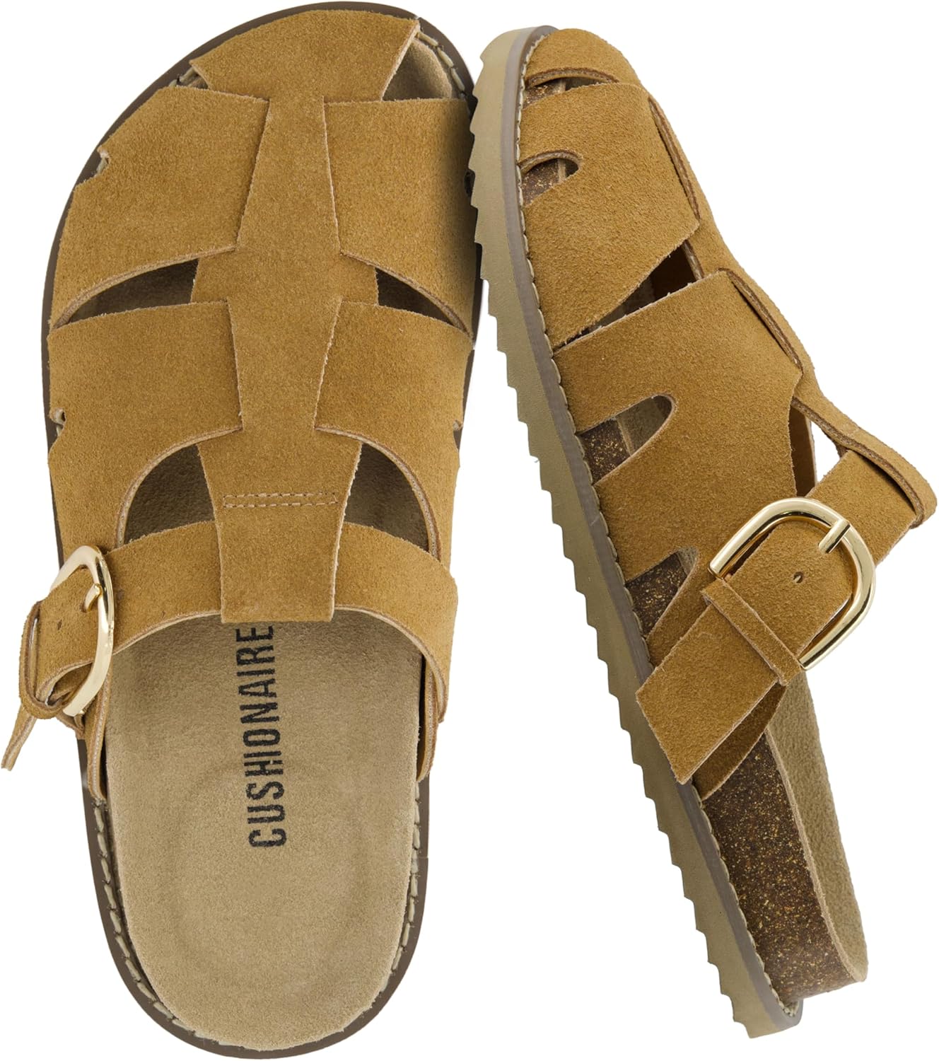 CUSHIONAIRE Benson Fisherman Sandals for Women – Suede Slip On Closed Toe Womens Clogs with Memory Foam Cork Footbed and Arch Support