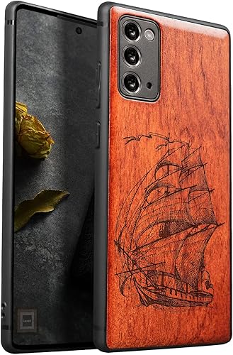 Carveit Funda de madera para Galaxy Note20 madera real dura y TPU suave negro a prueba de golpes, funda protectora única y elegante de madera