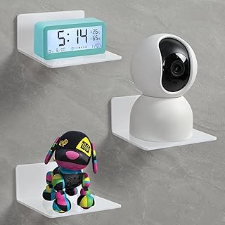 &Eacute;tag&egrave;re Murale 10cm, Lot de 3 &Eacute;tag&egrave;res Murales en Acrylique Clair, &Eacute;tag&egrave;res Flottantes pour Disques Vinyles avec adh&eacute;sif Transparent pour Chambre Salon de Bain Cuisine, Blanc