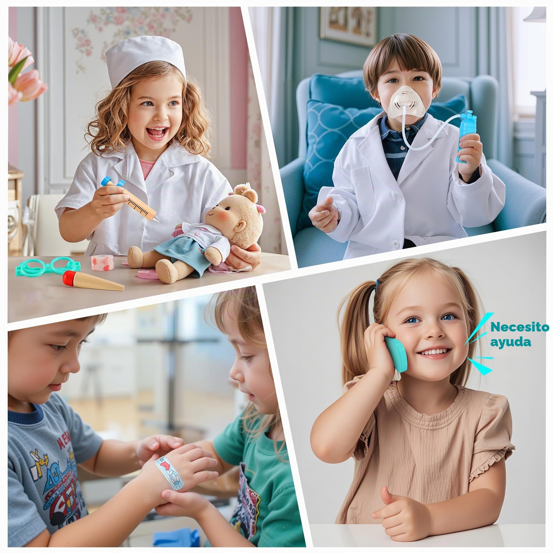 Maletín Médico de Madera con Estetoscopio Real, Bata y Gorro - Kit Doctor 32 Piezas - Juguete Educativo de rol para Niños 3 4 5 6 7 8 9 10 Años Regalo para Cumpleaños/Navidad