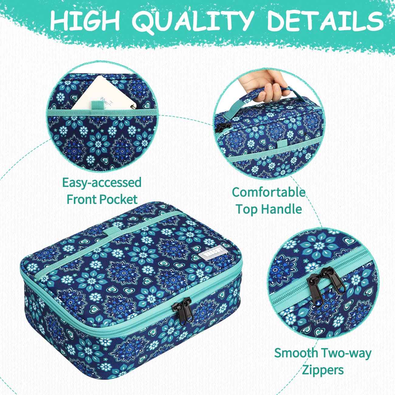 VASCHY Große Federmäppchen, Multi Fächer Mäppchen Organizer 72 Stück Etui Schule Federmappe Federtasche Maeppchen für Jungen Mädchen Blaue Blüten