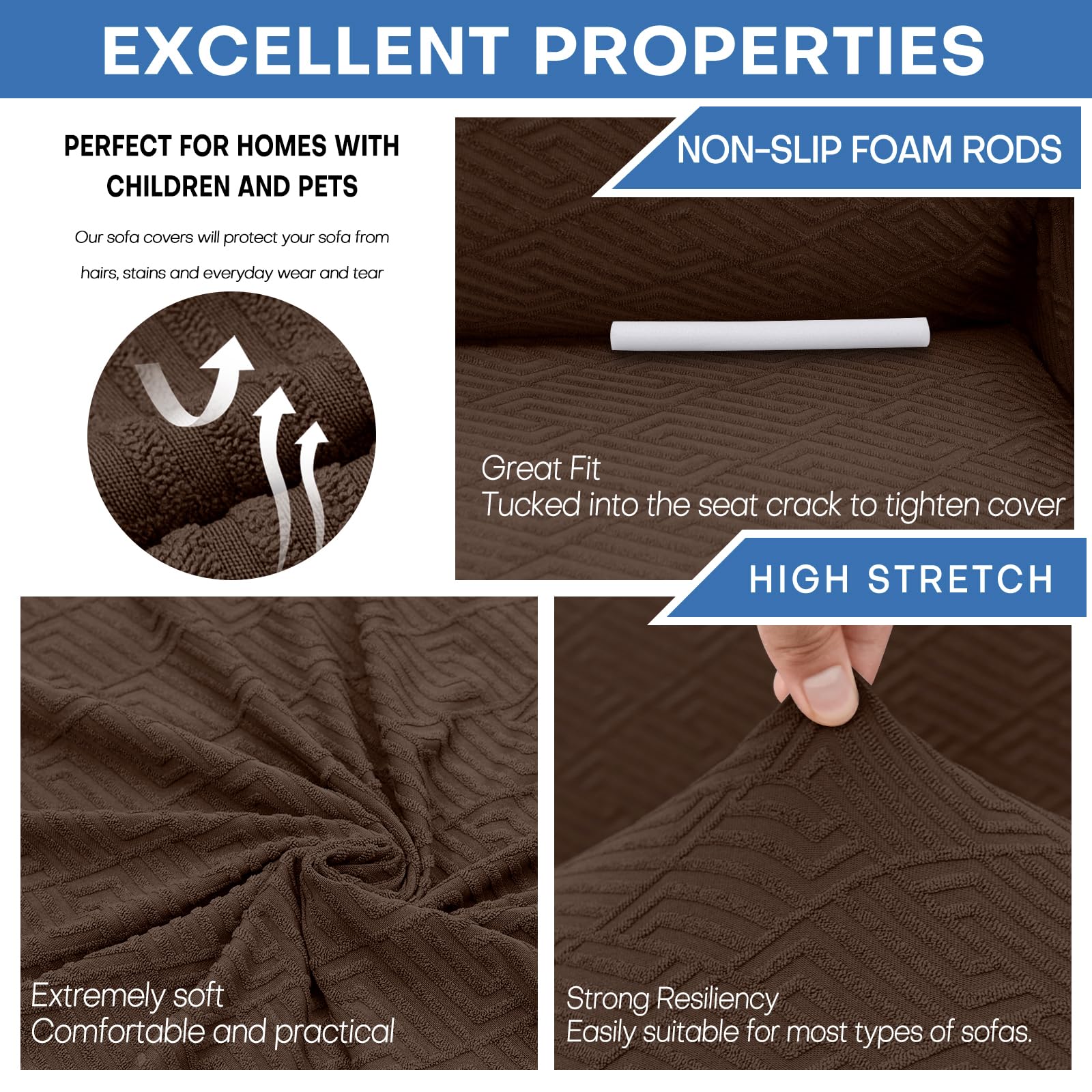 XINEAGE Copridivano 2 Posti Elasticizzato, Fodere Copridivano con Braccioli per Il Soggiorno, 1 Pezzo Copridivani Universale, Copri Divani Antiscivolo per Cani, Animali Domestici, Marrone