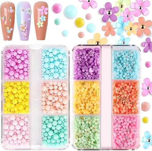 Dijes de uñas de flores 3D, dijes de uñas para uñas acrílicas, manicura de resina, cuentas de caviar, diamantes de imitación para arte de uñas, flor