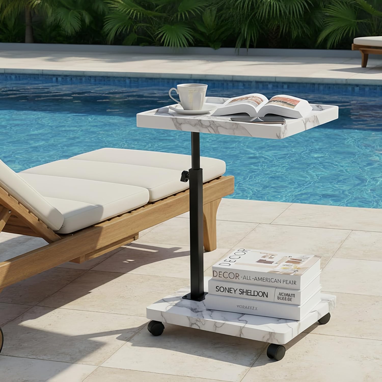 C Table End Table Adjustable Height,C Shaped End for Couch，Snack Tables,360°Swivel TV Tray Sofa Table,Tables that Slide Under,Coffee SideTable for Bed,Chair,Bath-tub (White Grain Color)