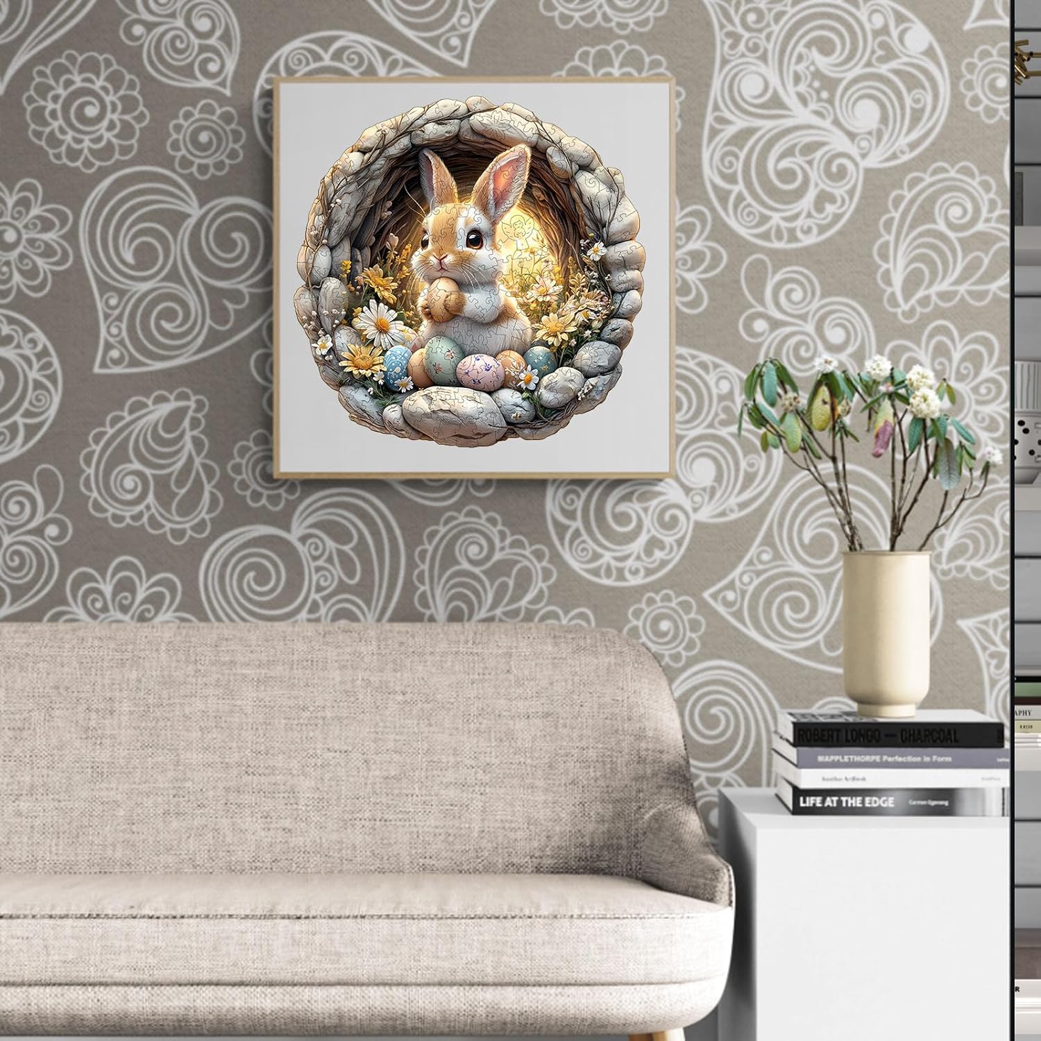 WOODBESTS Wooden Puzzles for Adults (200 Piece, M, 11.4x11.4 inches) Easter Bunny Puzzle Beautiful Wooden Box, Wooden Jigsaw Puzzles Unique Shape, Birthday Gifts for Adults Family Game