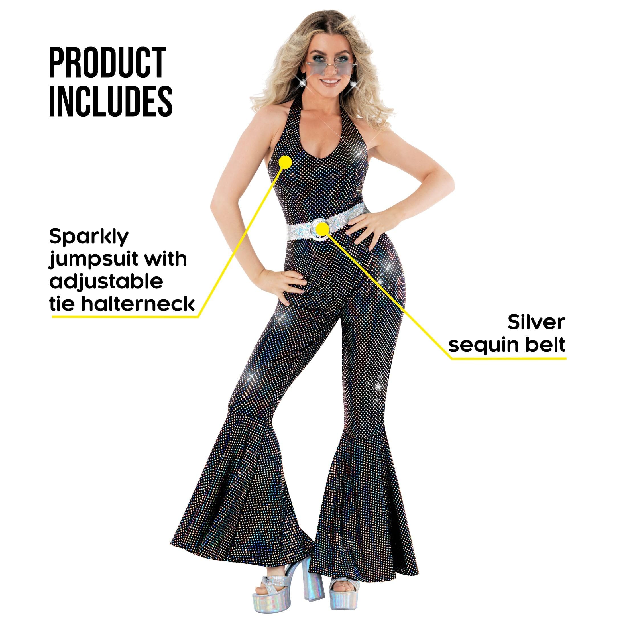 Morph Costume Disco Anni 70 Donna - Tuta e Vestito per Carnevale, Abbigliamento Vintage per Feste e Party Tematici