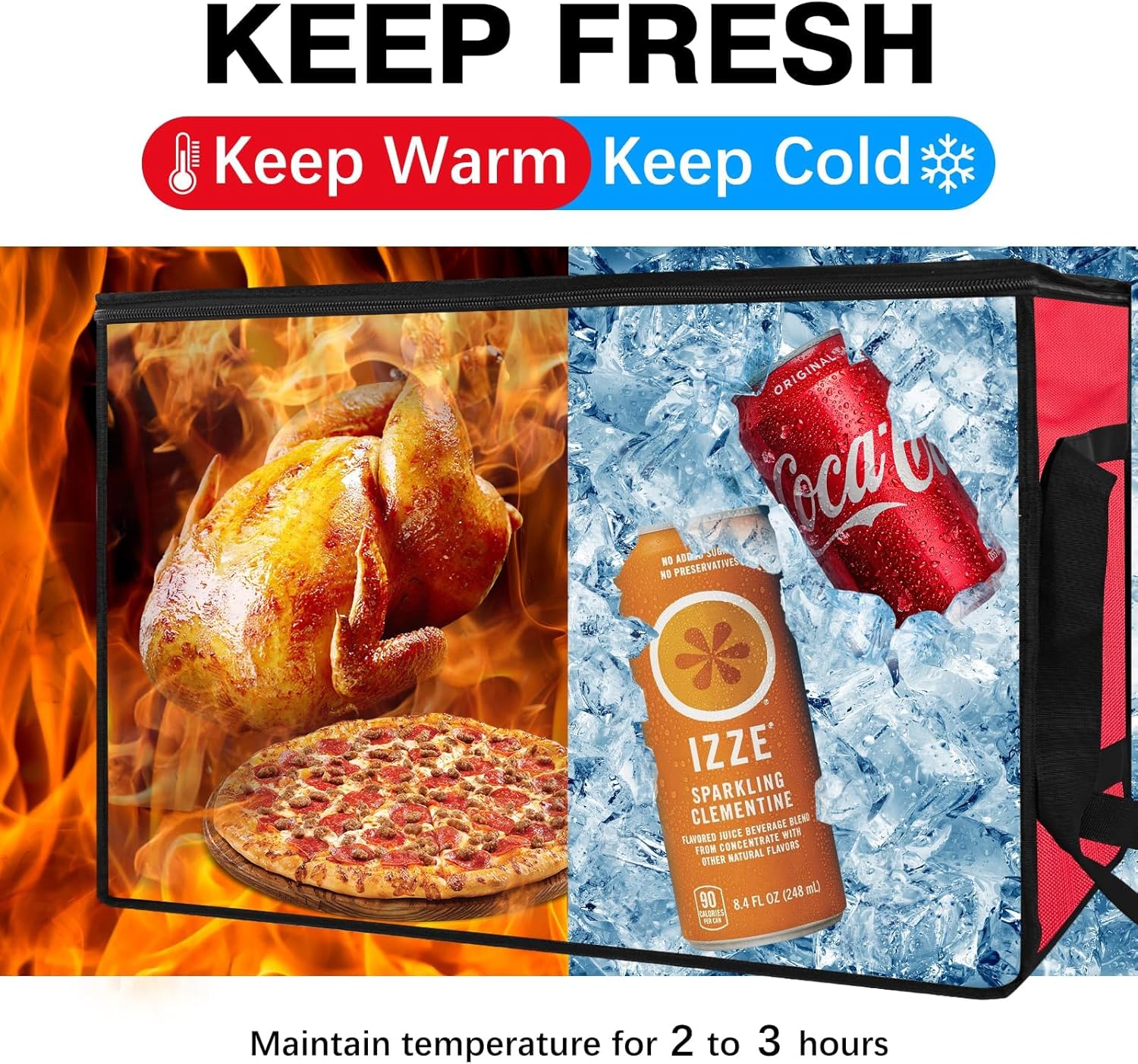 Large Pizza Delivery Bag Insulated 24"x 24" x14", Red Pizza Warmer Bag for Food Delivery, Pizza Carrier Insulated Bags Keep Your Pizza Hot and Fresh, Perfect for Deliveries and Personal Use