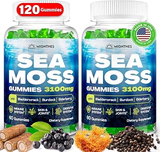 Sea Moss Gummies, 3100mg Irish True Sea Moss Seamoss Gummies for Women & Men with Bladderwrack, Burdock Root, Elderberry Vitamin C and Zinc for Detox Cleanse, Immune, Skin, Digestive, Organic, 120Ct