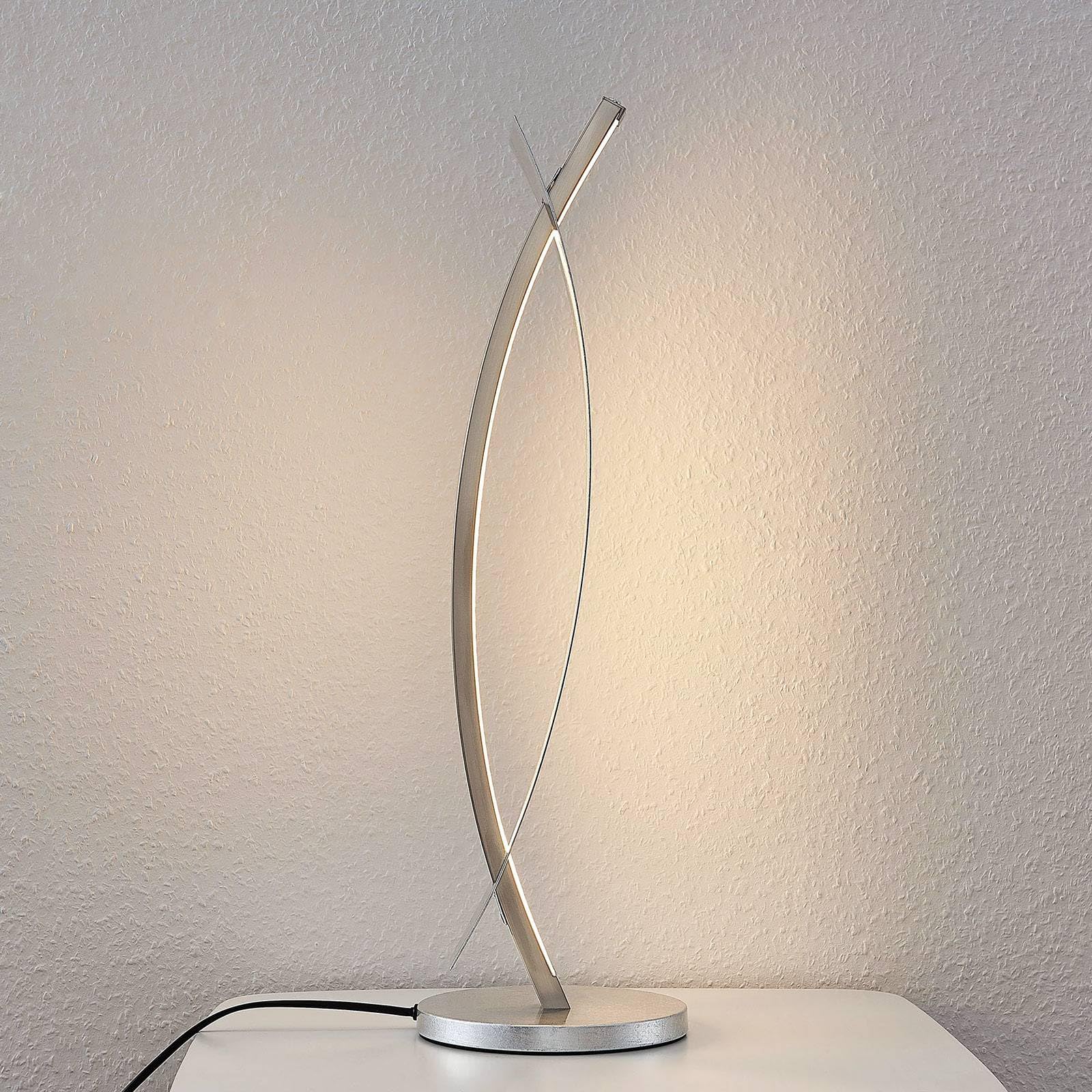 Lucande Tischlampe/Tischleuchte dimmbar, Nachttischlampe Silber 1x 10W gesamt Designerleuchte Wohnzimmer Schlafzimmer