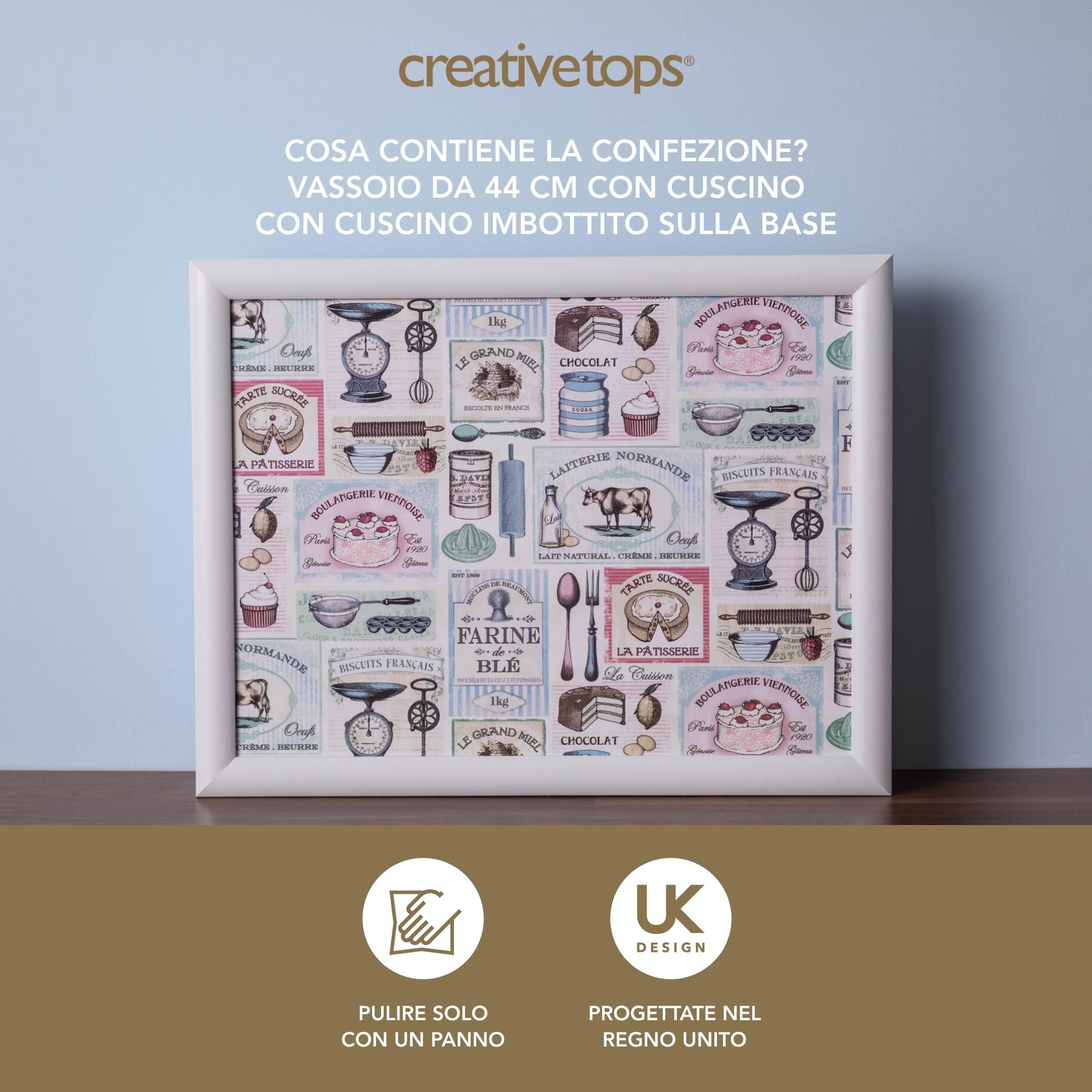 Creative Tops Vassoio da grembo con stampa retrò e cuscino, imbottito con sacchetto di fagioli, scrivania portatile da grembo, vassoio da scrivania per laptop 44 cm x 34 cm x 6 cm