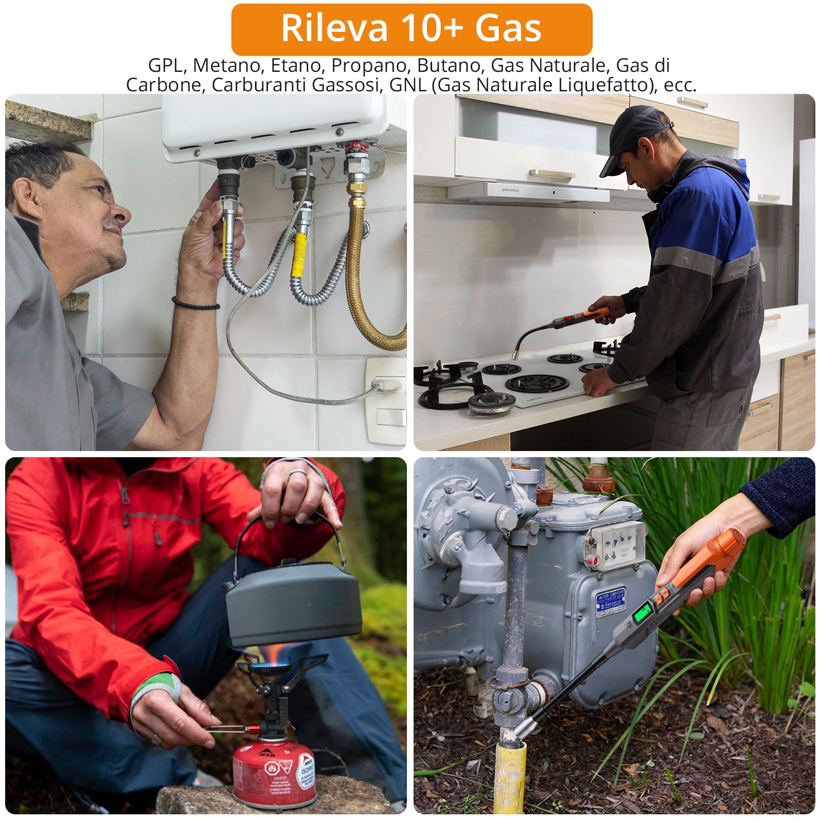 Neoteck Kit Professionale per Sicurezza Gas: 2 Rilevatori Portatili con Sonde da 10cm e 16cm, Sensibilità Regolabile per Metano, GPL - Controllo Caldaia, Cucina, Camper