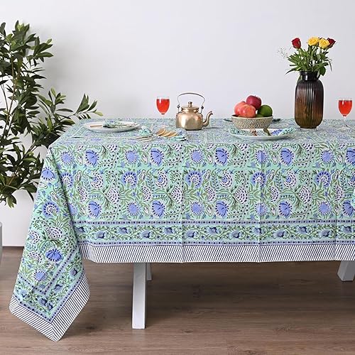 Miniatura 59 de Hand Block Printed Cotton Tablecloth – Elegant Floral Design Perfect for Dining Table Kitchen Parties Home Decor, Wall Tapestry (Peach Floral, 6