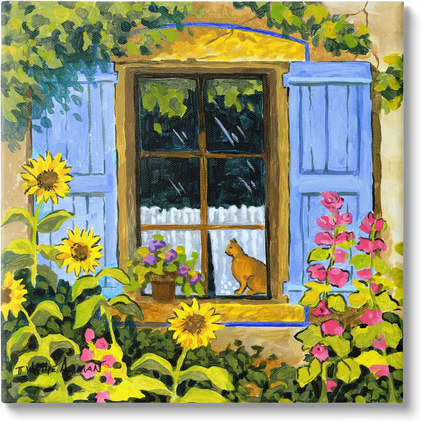 Stupell Industries Cat in Garden Window Canvas Wall Art Design by Robin Altman