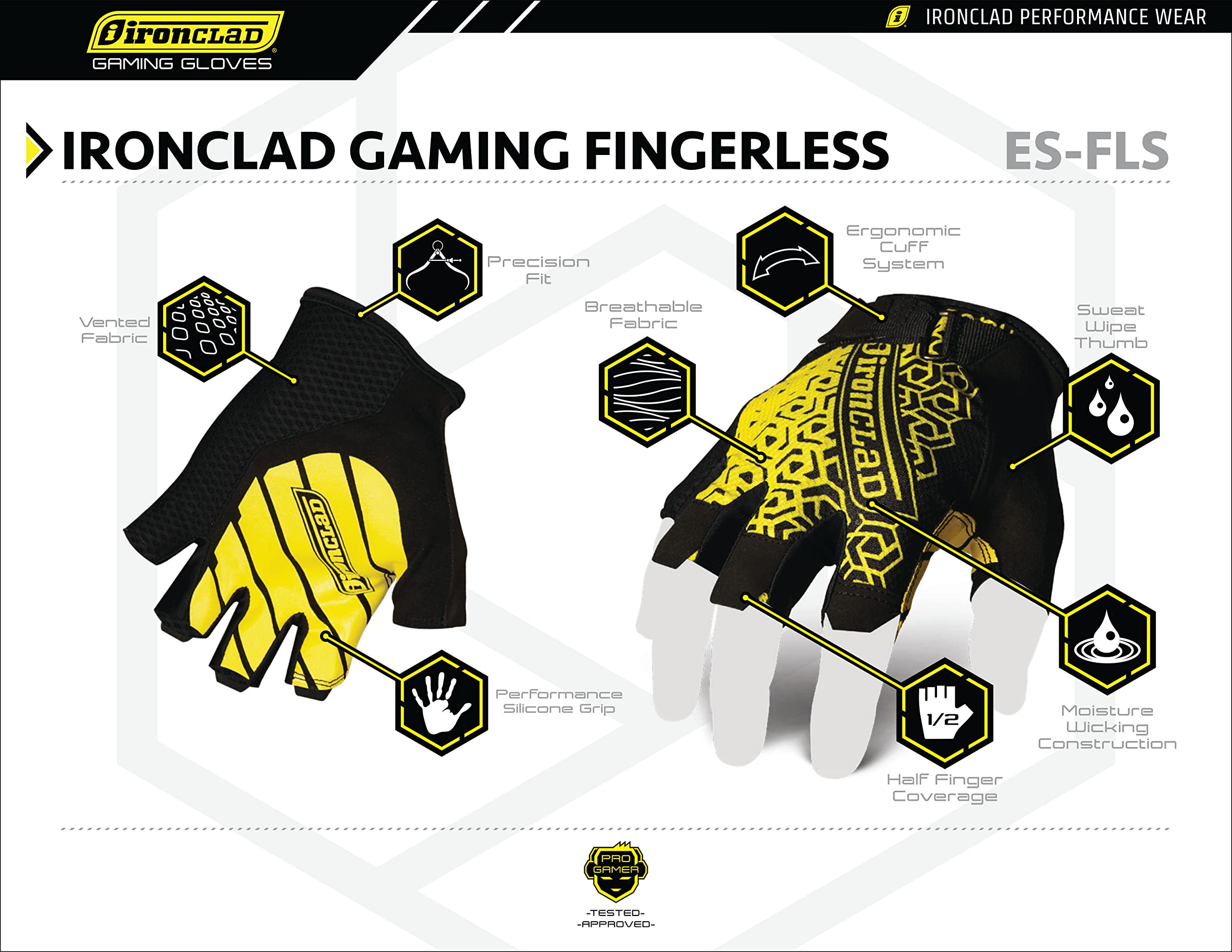 Ironclad Half Finger Coverage Gaming Gloves Gants de Jeu Mixte