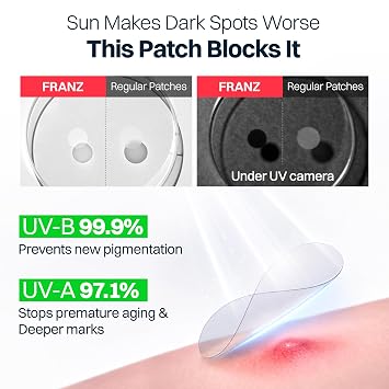 FRANZ Naked Active Spot Patches (72 Count) | Hydrocolloid Pimple Treatment Patch | UPF 50+ Powerful Sun Shield Cover | Gentle on Sensitive Skin