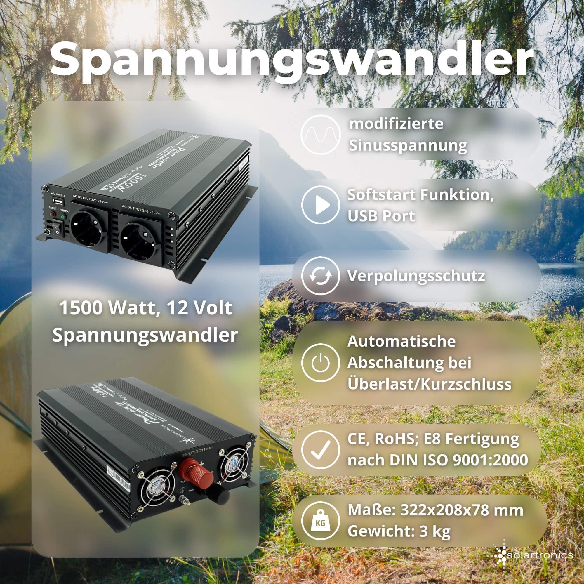 SOLARTRONICS Komplettset 3x120 Watt Solarmodul 1070x585 NM1500 Watt Wandler 30A Laderegler Photovoltaik Inselanlage