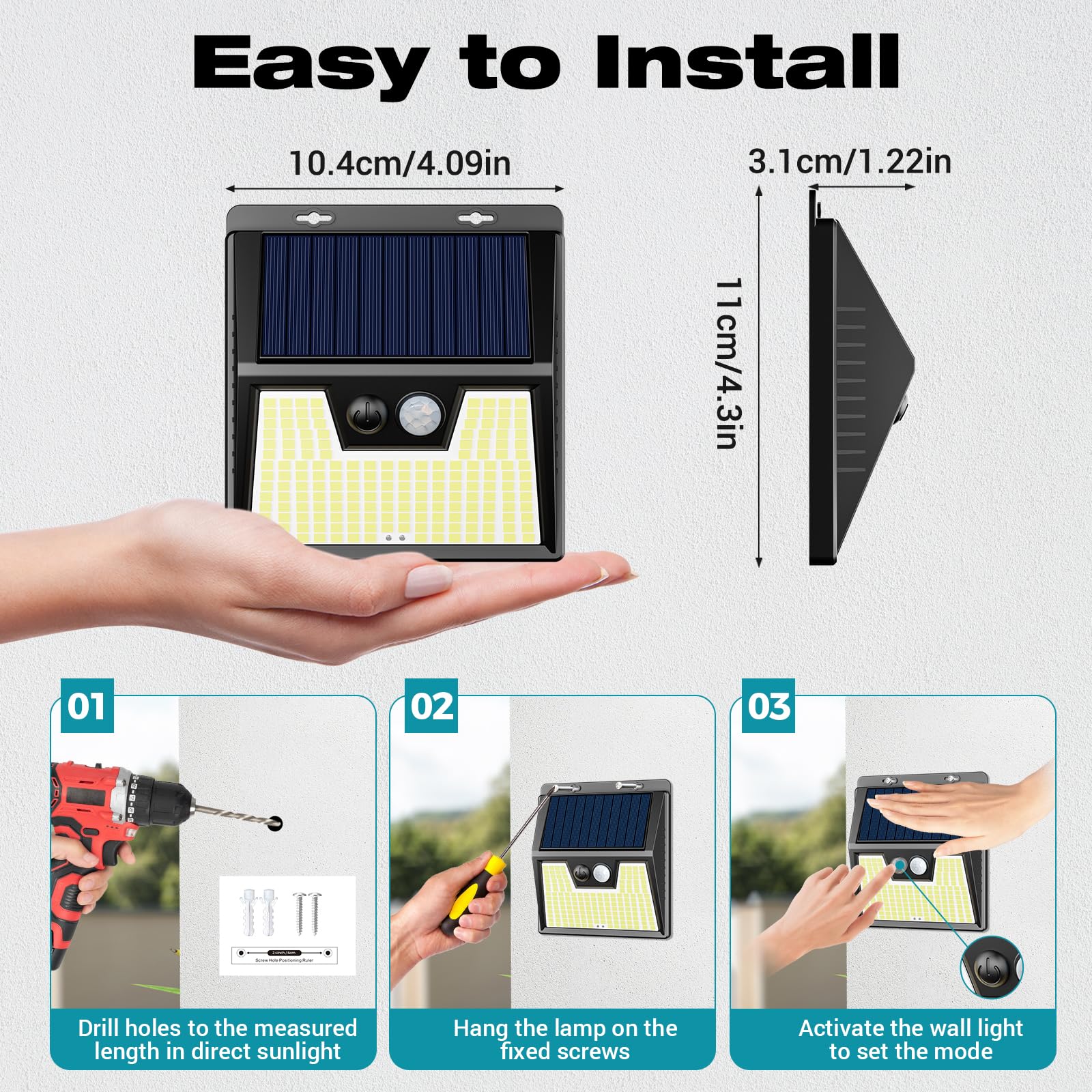 kolpop Luz Solar Exterior potente Blanco frío, [6 Paquete/3 Modos] focos led exterior solares 140 LED, Luz solar exterior con sensor de movimiento Impermeable IP65 foco solar para terraza