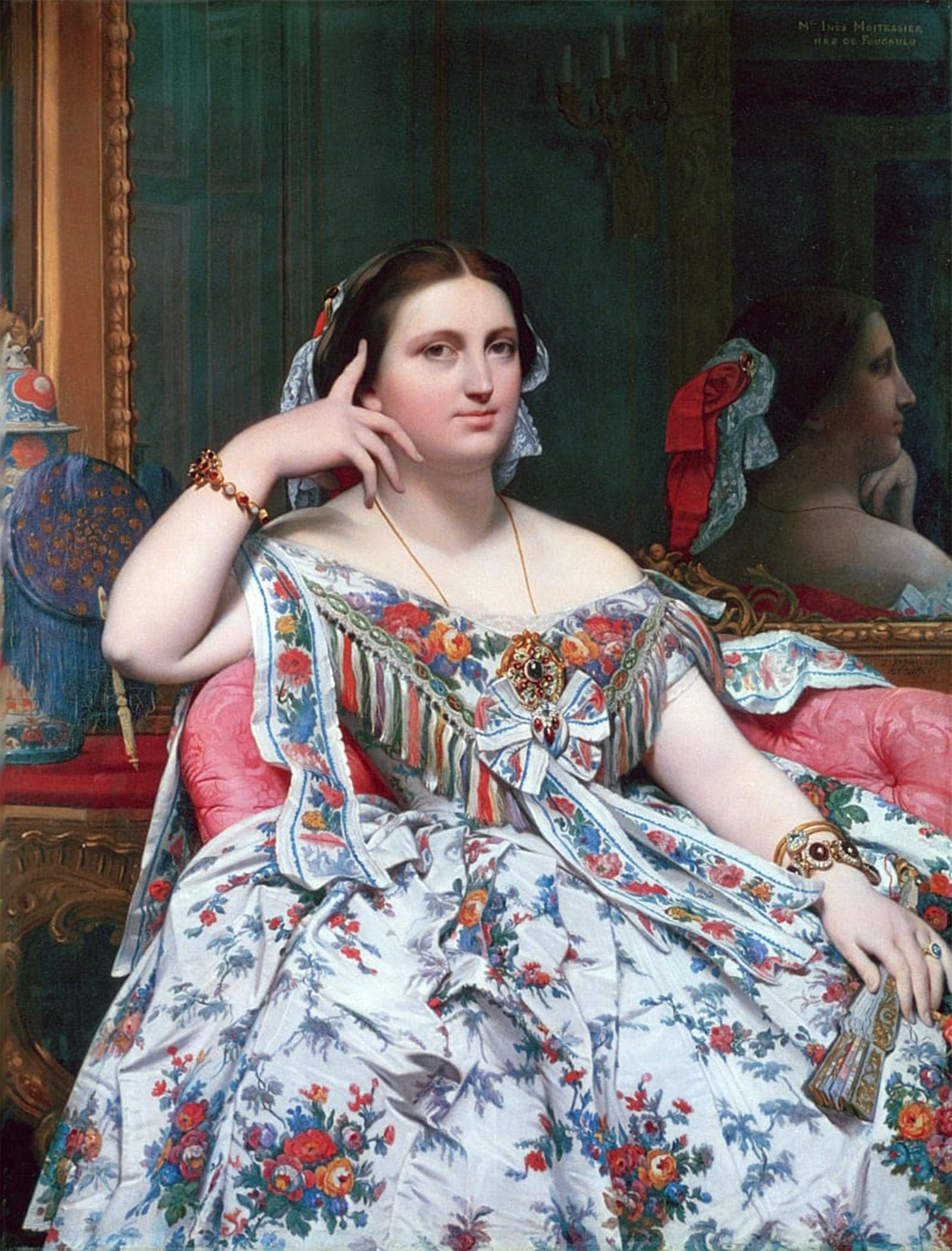 ARTXLXXBN Famous Painting Canvas Artwork Graffiti Print Madame Moitessier by Jean Auguste Ingres Portrait Canvas Image for Home Decor 60x90cm