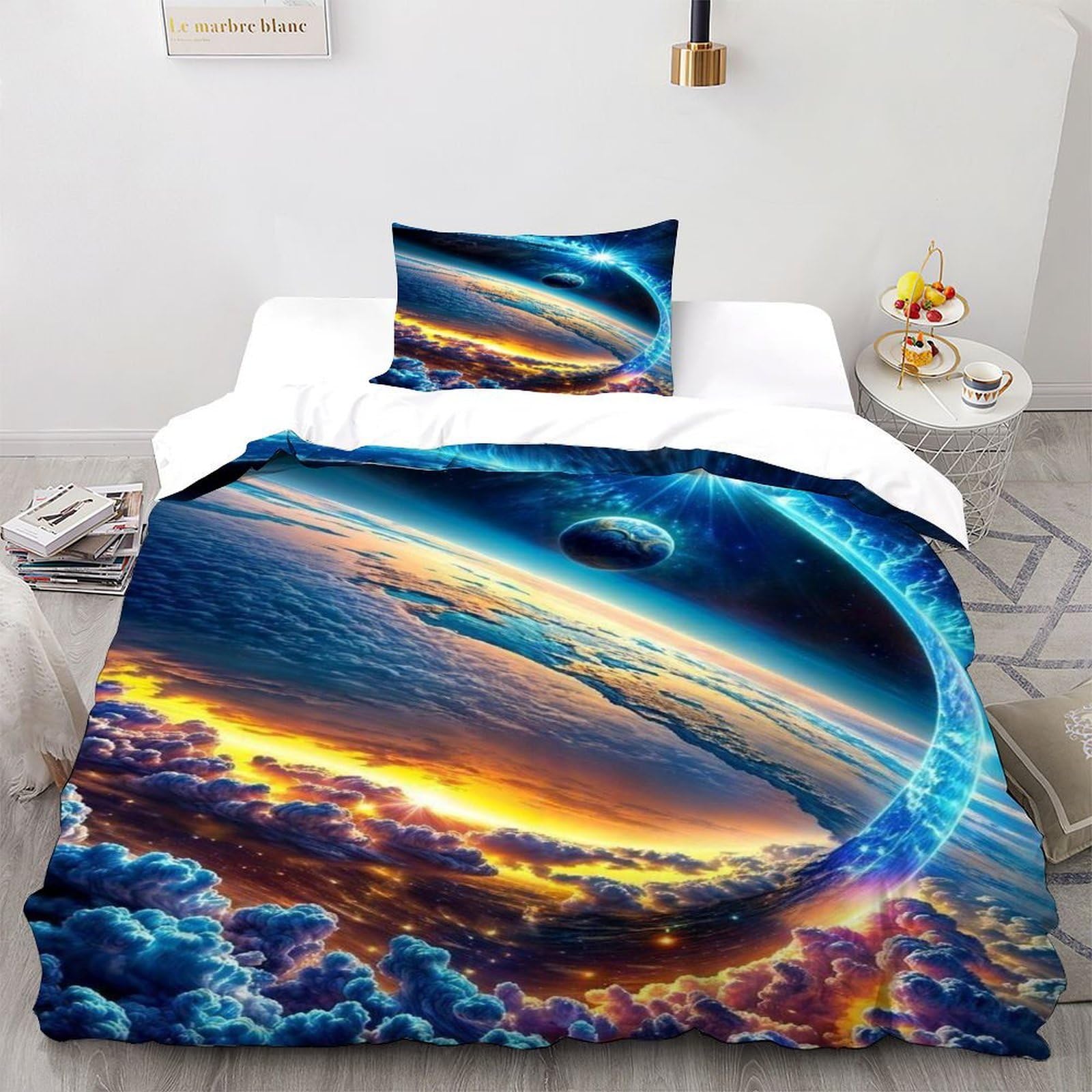 Housse de couette cosmos terrestre imprimé de couvre-lit microfibre avec taie d'oreiller single