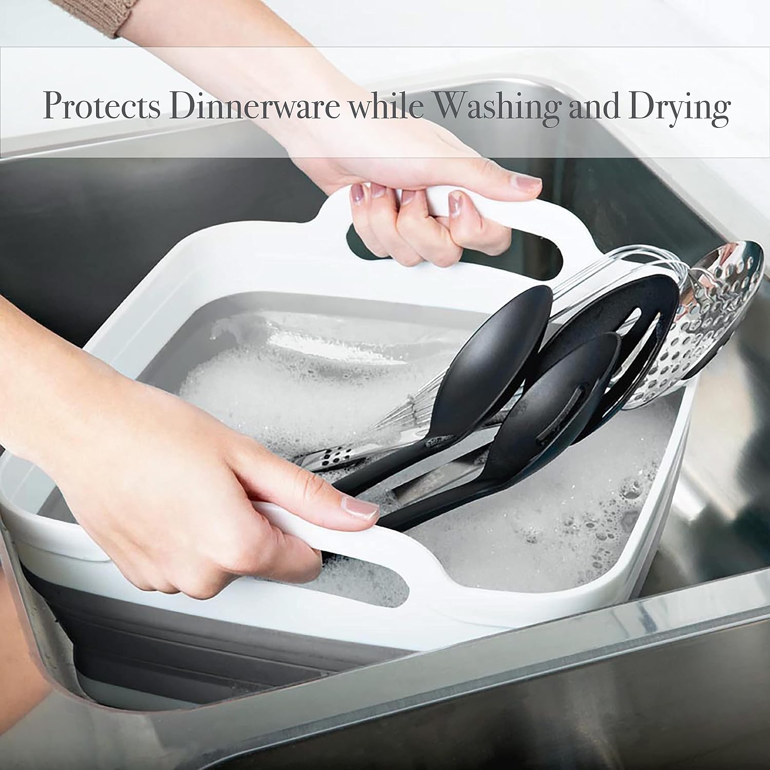 Kitchen Details Collapsible Wash Basin | Self Draining Design | Large Flexible Design | Protect Dinnerware | Self Draining | Space Saver | Home Cleaning | White image 5