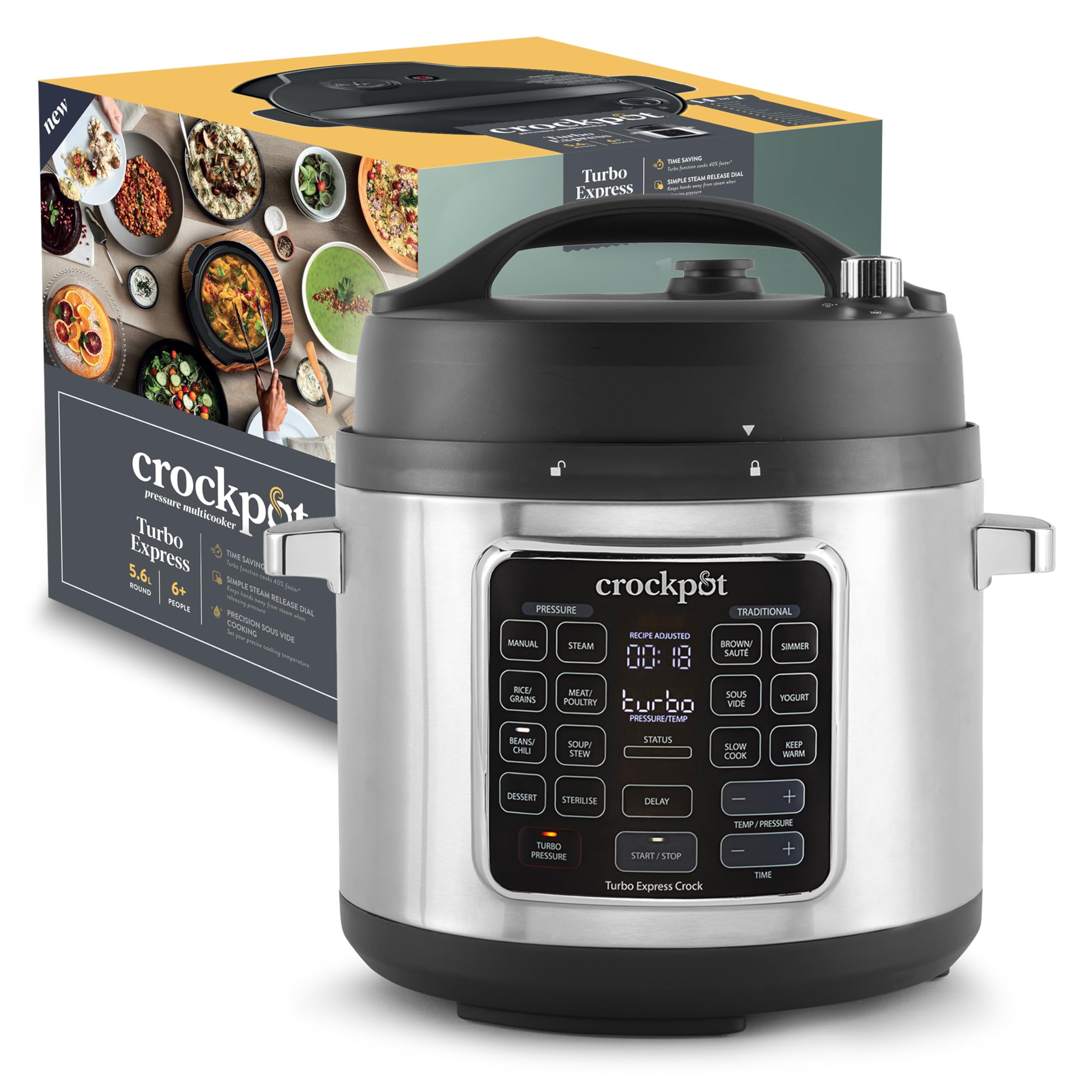 Crockpot Turbo Express Multikocher | 5,6 l (mehr als 6 Personen) | 14-in-1-Zubereitungsmöglichkeiten | SchongarerDampfreinigerSchnellkochtopf & mehr |CSC062X