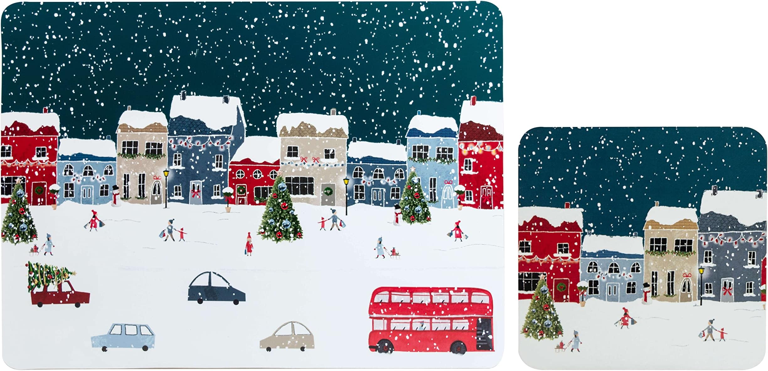 Set of 4 (8pc) Winters Eve Christmas Placemats & Coasters, Chistmas Tablemats, Cork-backed