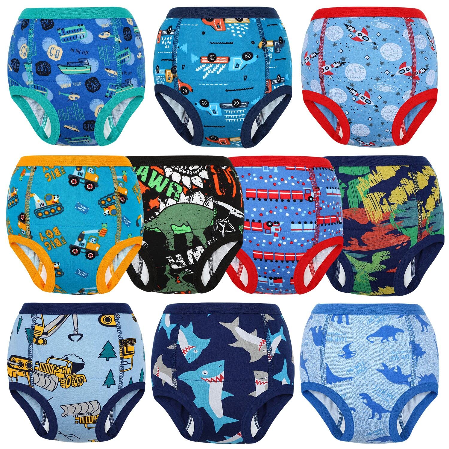 FLYISH DIRECT Calzones de Entrenamiento niño Reutilizables Algodón | Absorbentes Pañales de Aprendizaje Niño| Ropa Interior de Entrenamiento 10 Packs | Azul, 5 años — view 7