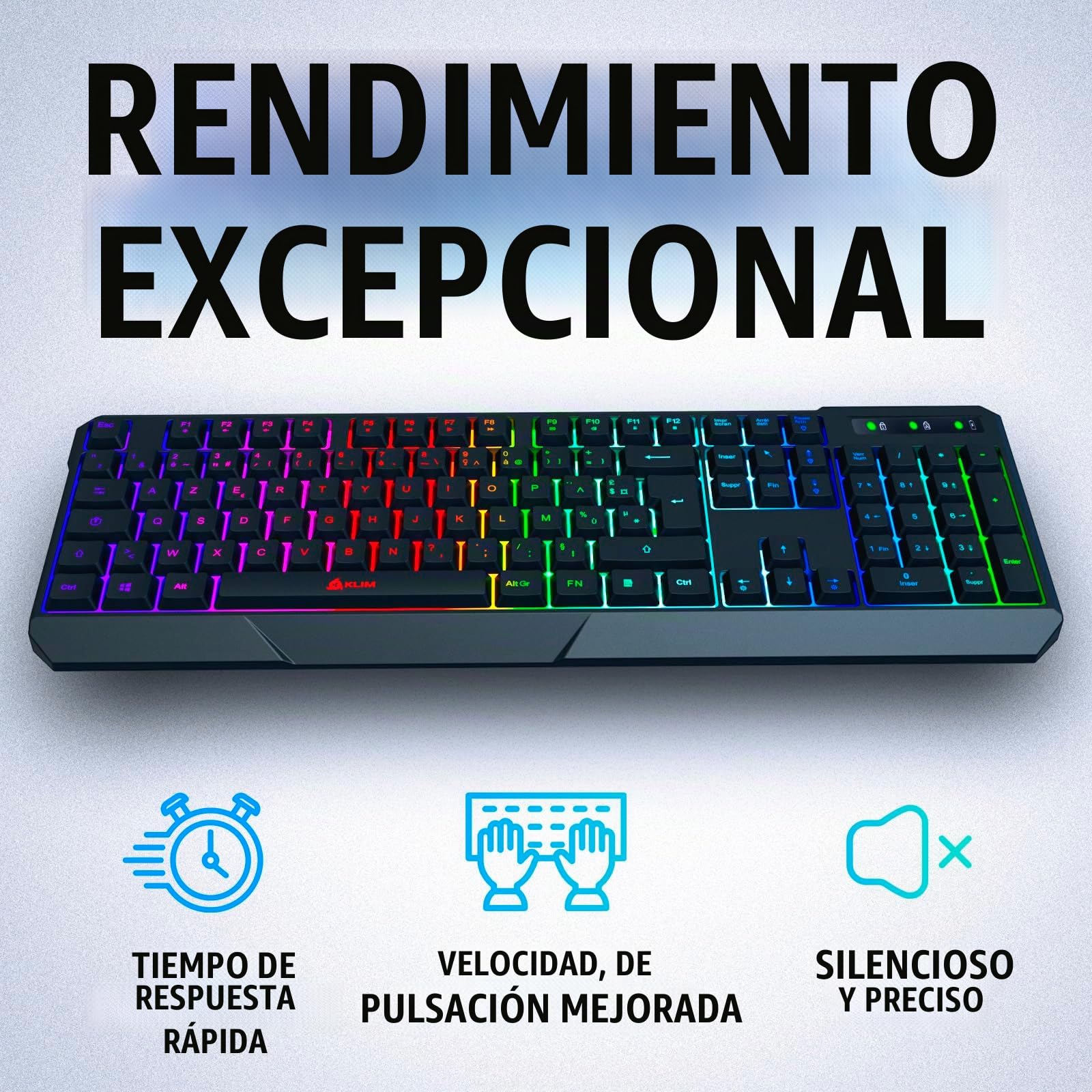 KLIM Chroma Teclado Gaming en French AZERTY Wireless – Alto Desempeño – Retroiluminación a Color Estilo Gaming – Teclado para Juegos - Nueva Versión