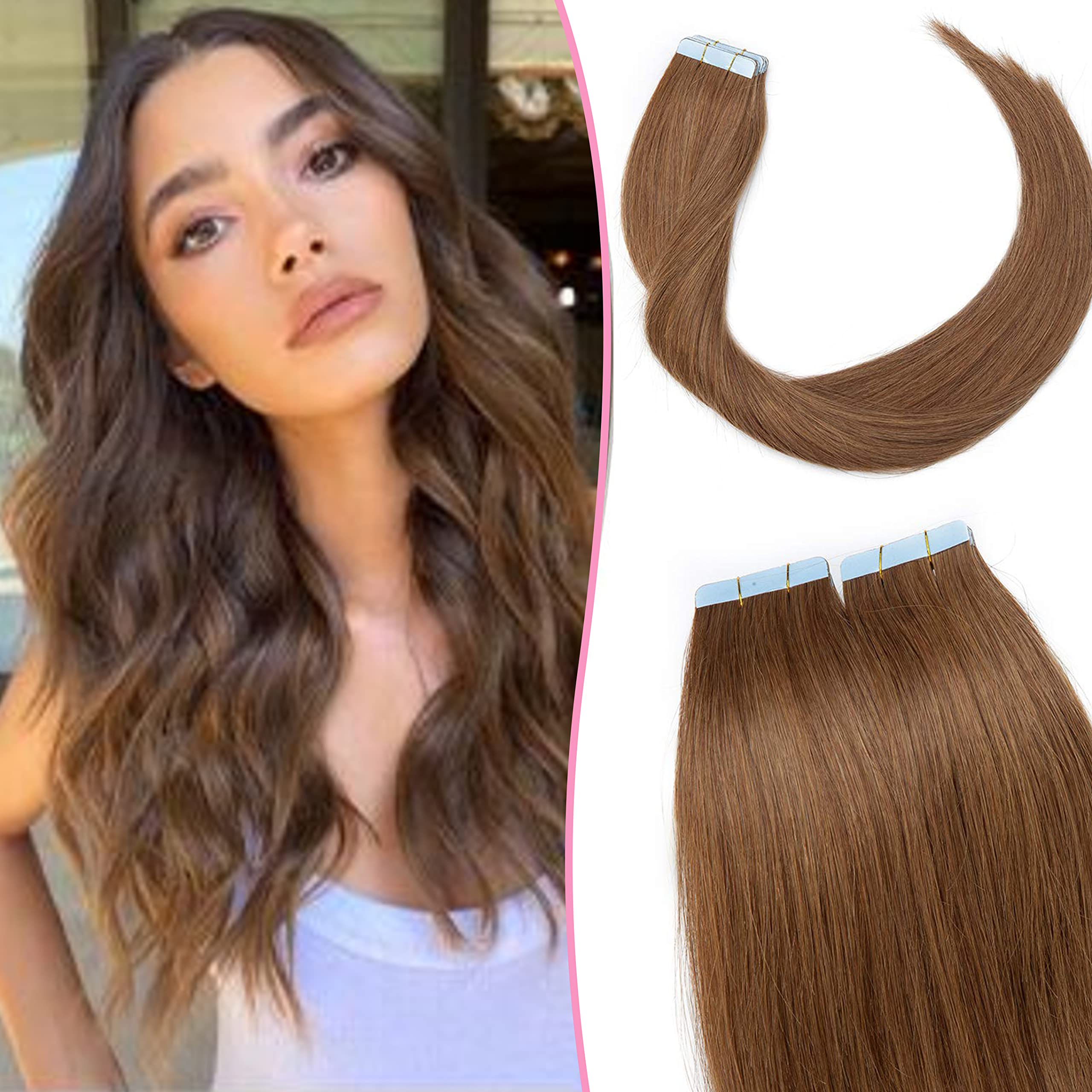 12"(30cm) SEGO Extensiones Adhesivas Pelo Natural VOLUMEN GRUESO [3g*20PCS] #6 Castaño Claro Cabello Humano sin Clip 100% Remy Liso Balayage (60g)
