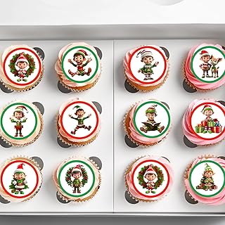 22 x Pre-Cut Christmas Elf Elves Edible Wafer Cupcake Toppers Cake Decoration Decor v1