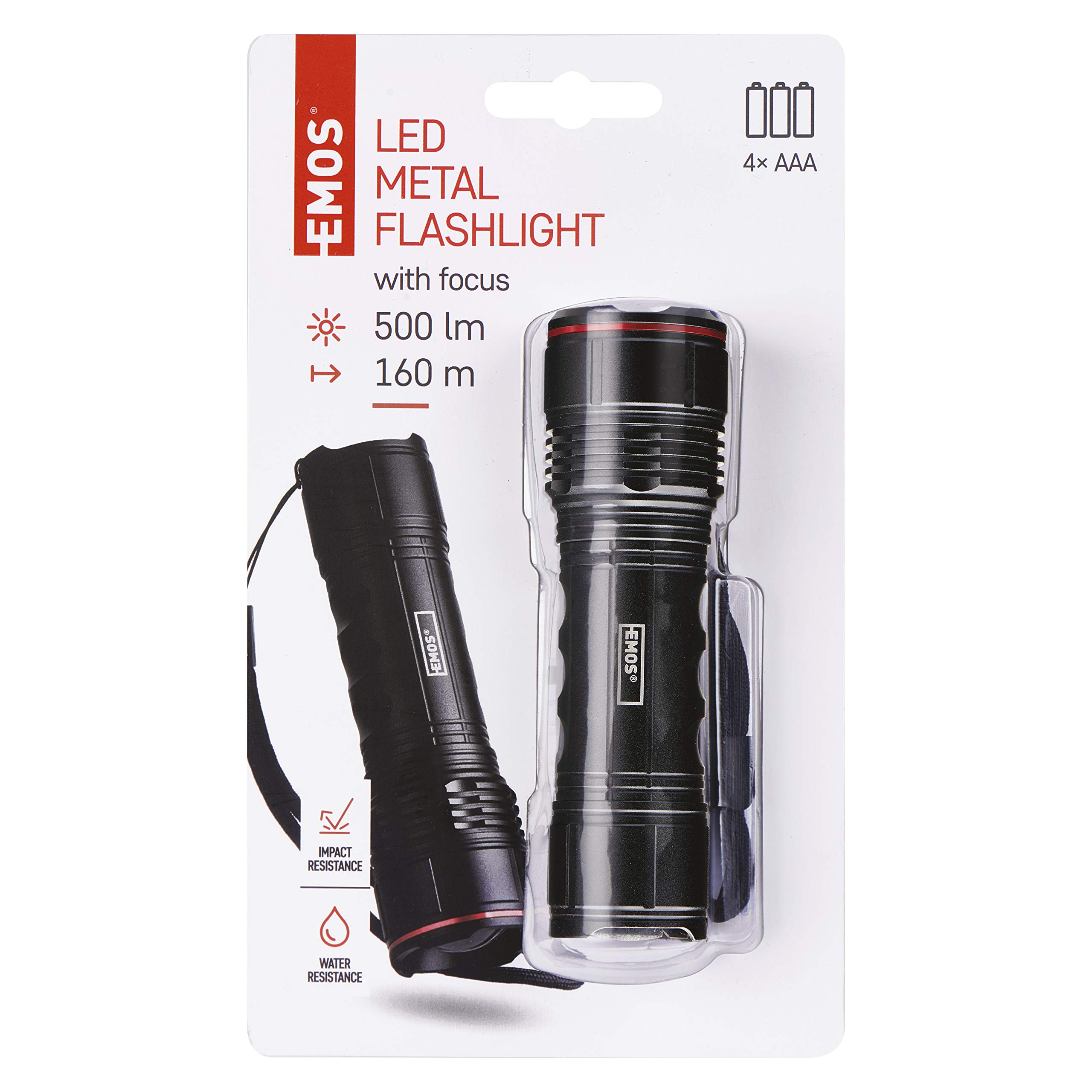 EMOS Torcia LED 270 Lumen, Metallo, Ricaricabile Con Clip E Magnete, Impermeabile IP44, 5 Modalità