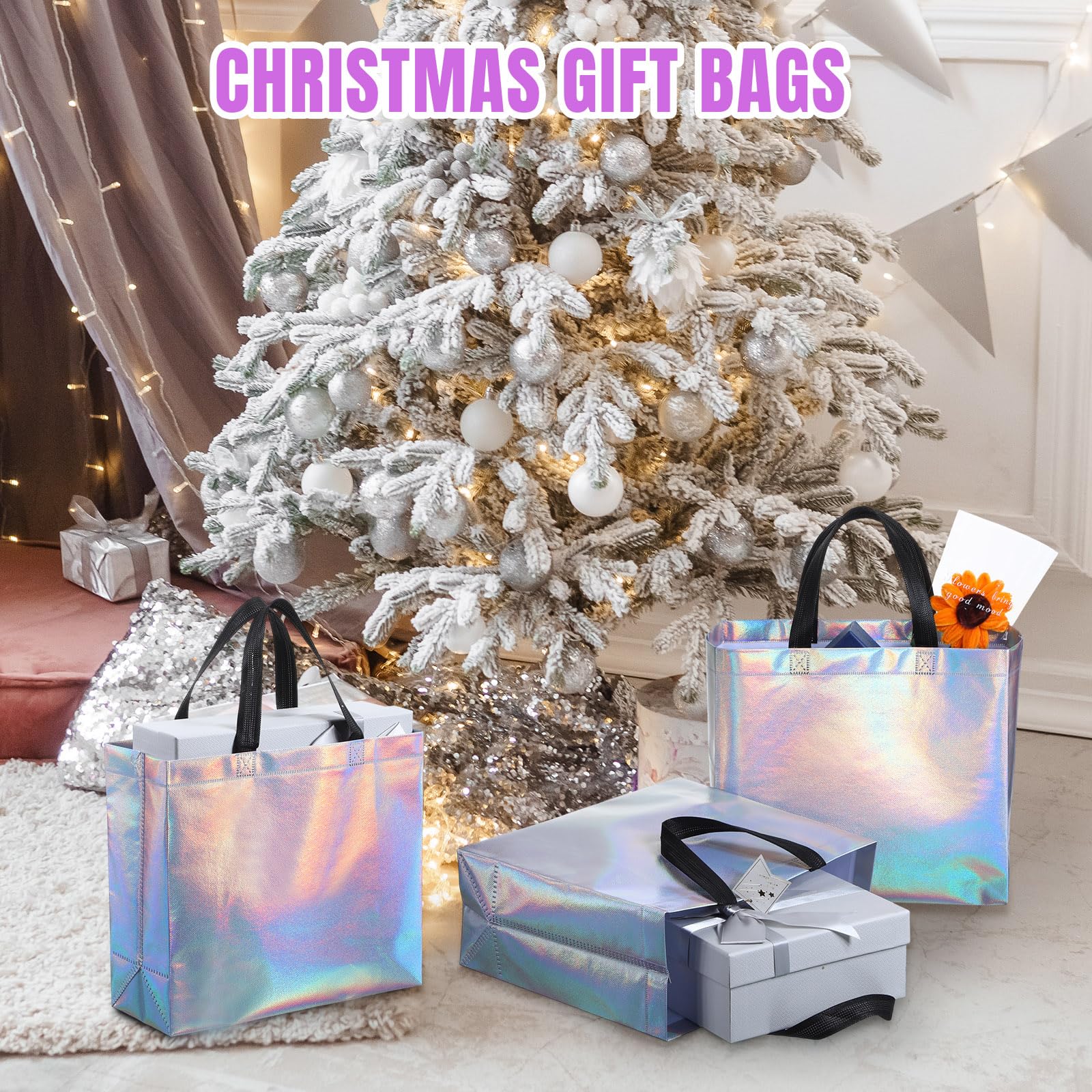 Eccliy Lot de 80 sacs cadeaux brillants réutilisables avec poignées pour mariage, enterrement de vie de jeune fille, Noël