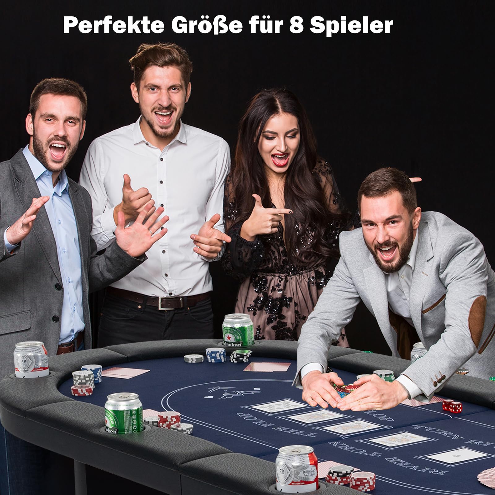 GOPLUS Pokertisch für 8 Spieler 182 cm klappbarer Kartenspieltisch mit Getränkehaltern aus Metall