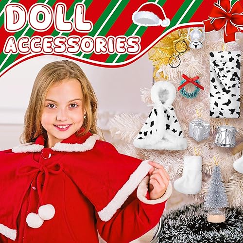 Miniatura 7 de Zhanmai Juego de 10 accesorios de muñeca elfo de Navidad, incluye vasos de caña, guirnalda, hamaca, almohada, farol, delantal, sombrero, caja de