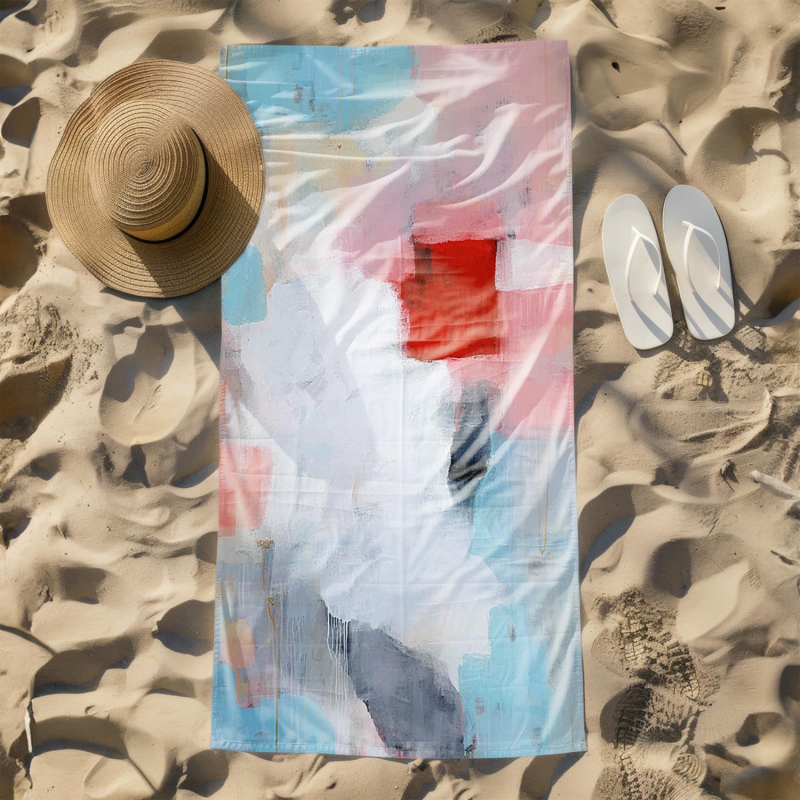 Générique Serviette Microfibre Plage Bleu Clair Rouge