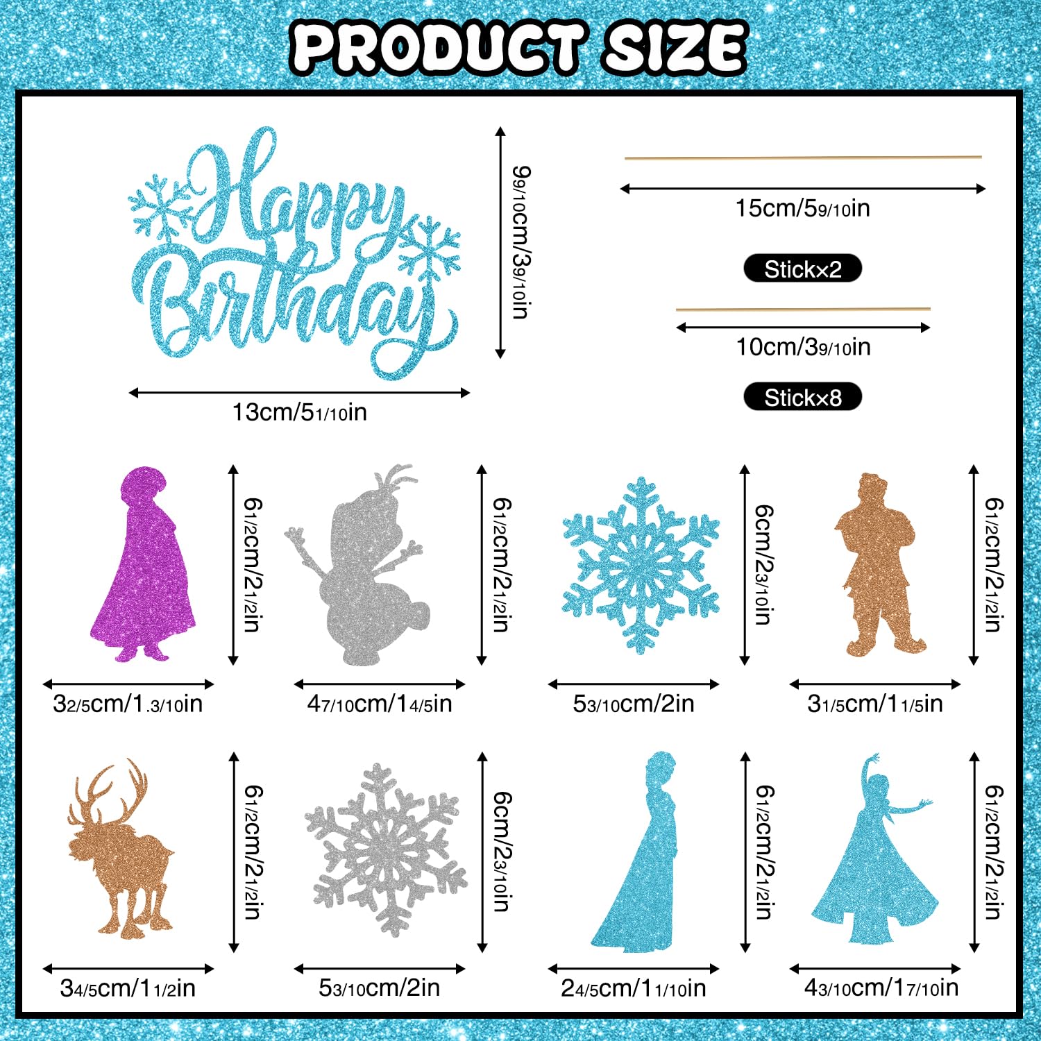 Happy Birthday Cake Topper Set - 9-Piece Blue & White Glitter Decorations For Cupcakes - View #4