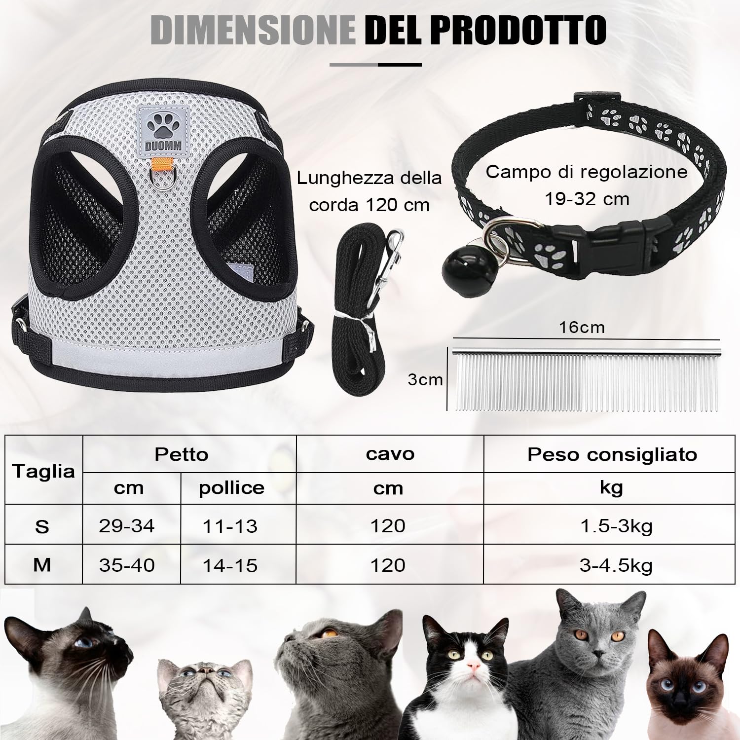 Pettorina e Guinzaglio per Cani, Pettorina Riflettente per Cuccioli, Set di imbracatura e guinzaglio per cuccioli, gatti e gattini (Grigio, S)