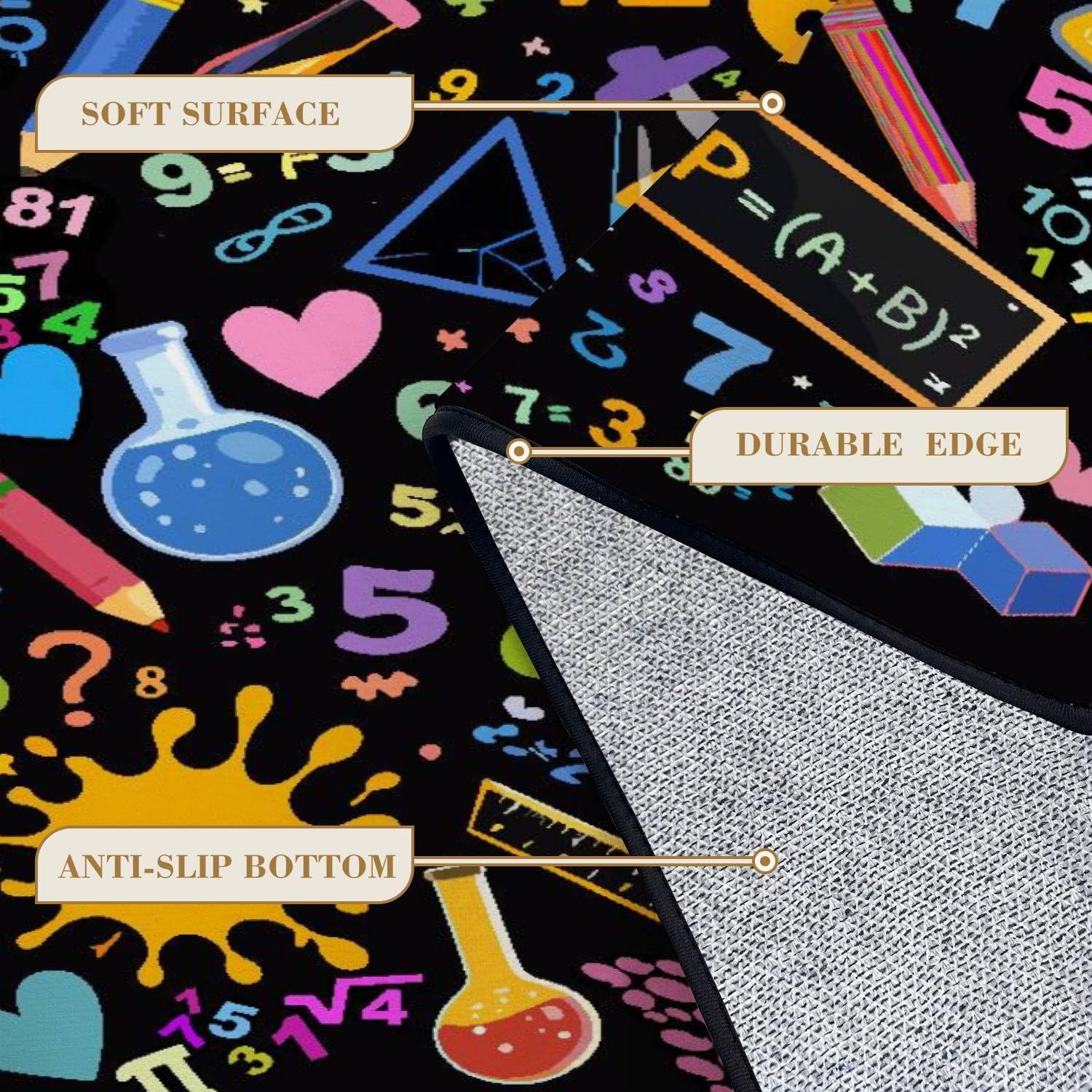 Mathematics Education School Math Formulas Area Rugs for Playroom Classroom Bedroom Entryway Runner Rug Educational Learning Rugs Carpet for Boy's and Girl's Room Easy to Clean 6' x 9'