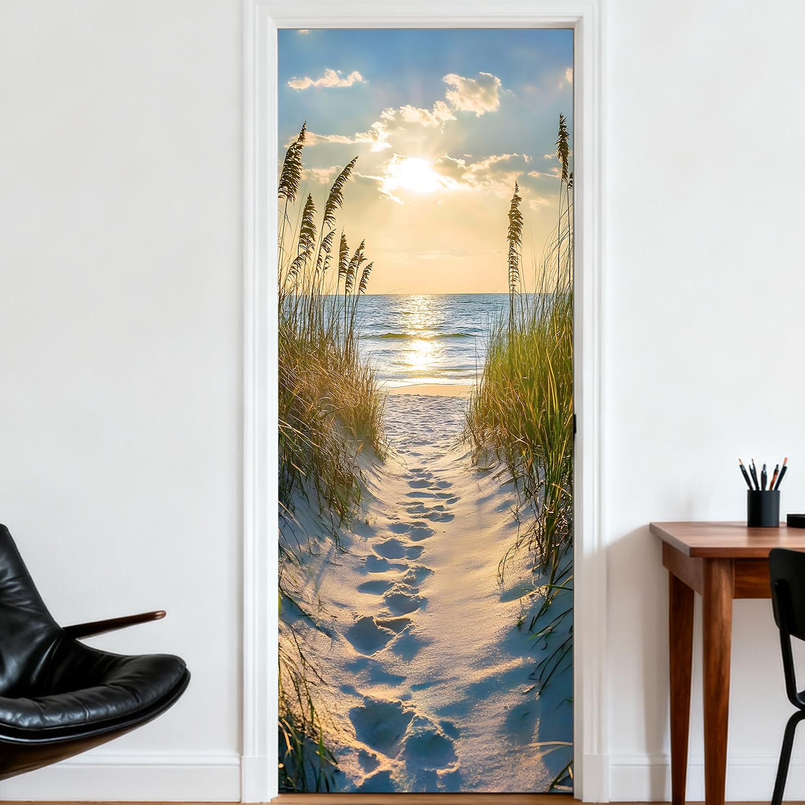 Nuxovilar Beach Path Door Stickers Peel Stick PVC 30.3x78.7 Inches